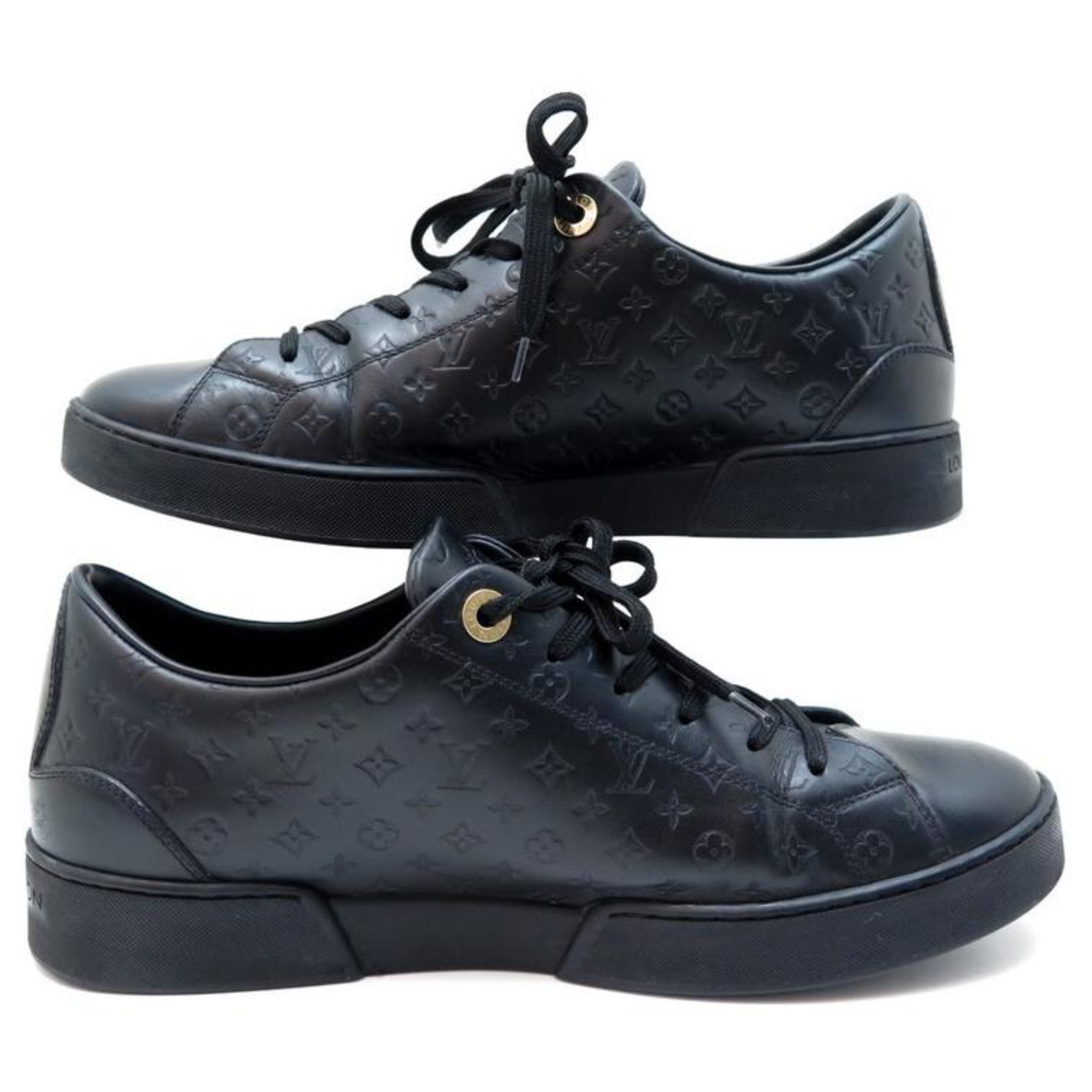 Louis Vuitton Black Monogram Leather Low Top Sneakers Size 38 Louis Vuitton