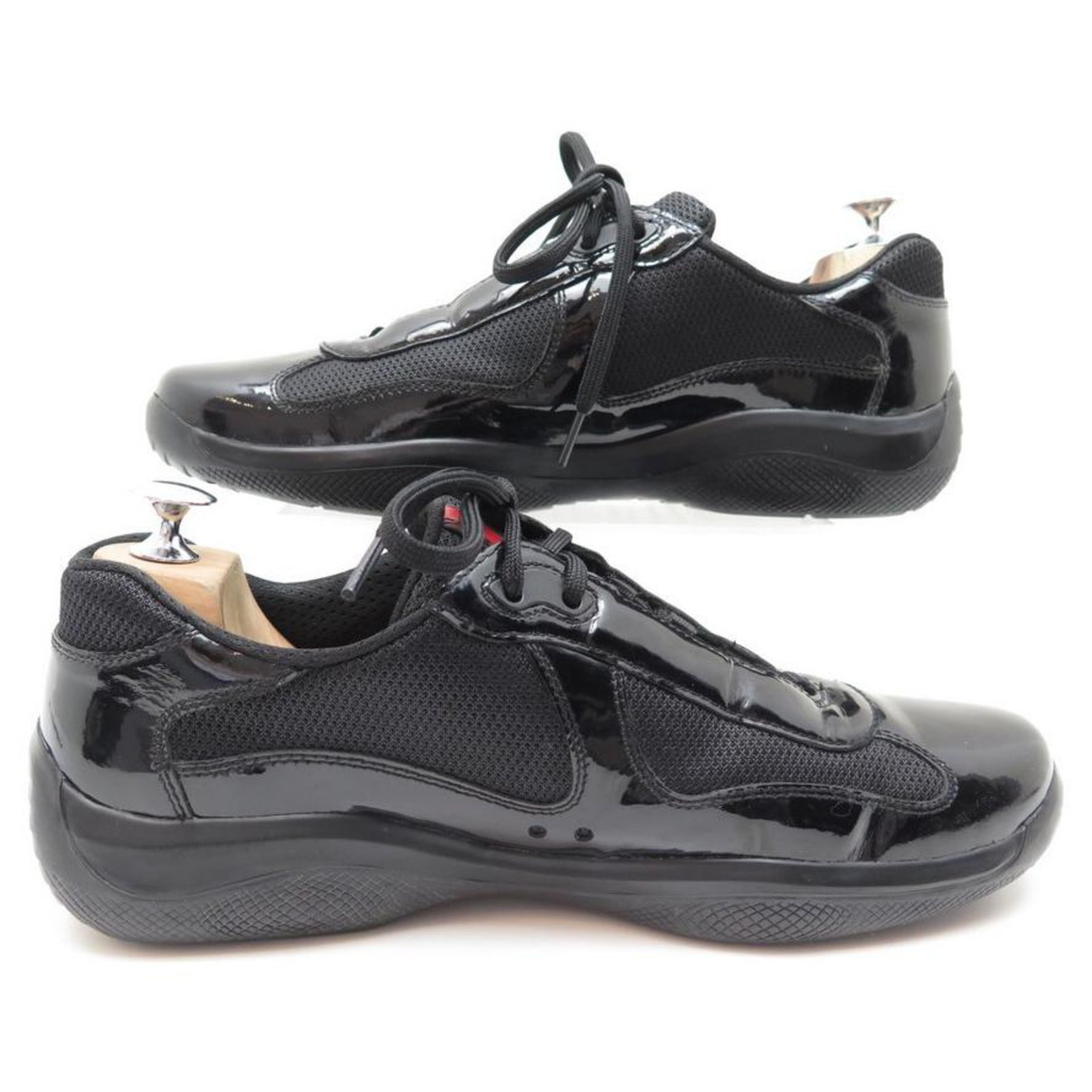 NEW PRADA sneakers SHOES 9 It 44 FR IN BLACK PATENT LEATHER SNEAKERS SHOES   - Joli Closet