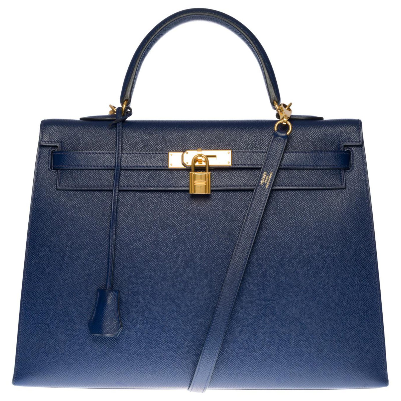 Beautiful Hermès Kelly bag 35 cm saddle strap in Saphir blue Epsom ...
