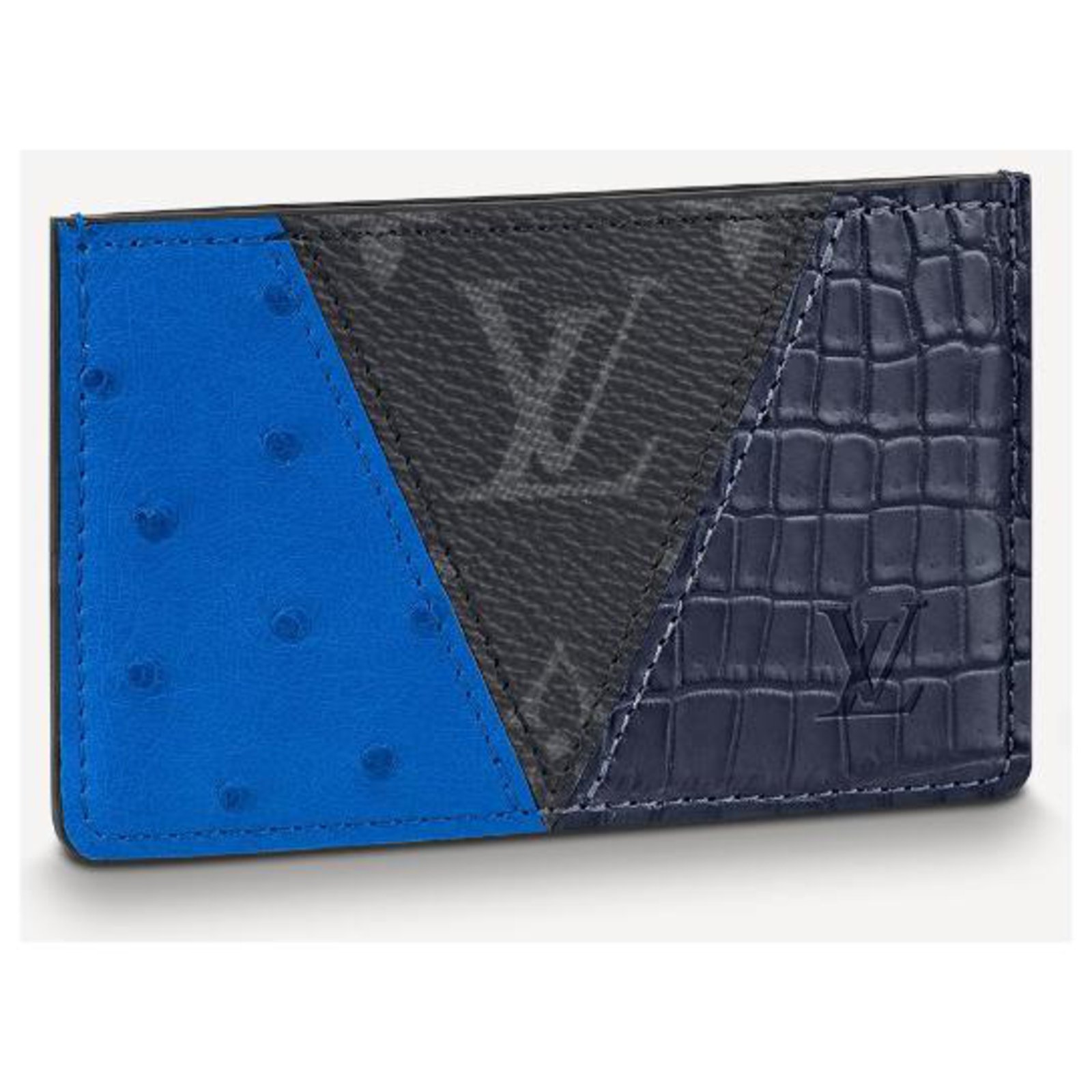 LOUIS VUITTON Ostrich Card Holder Blue 1076360