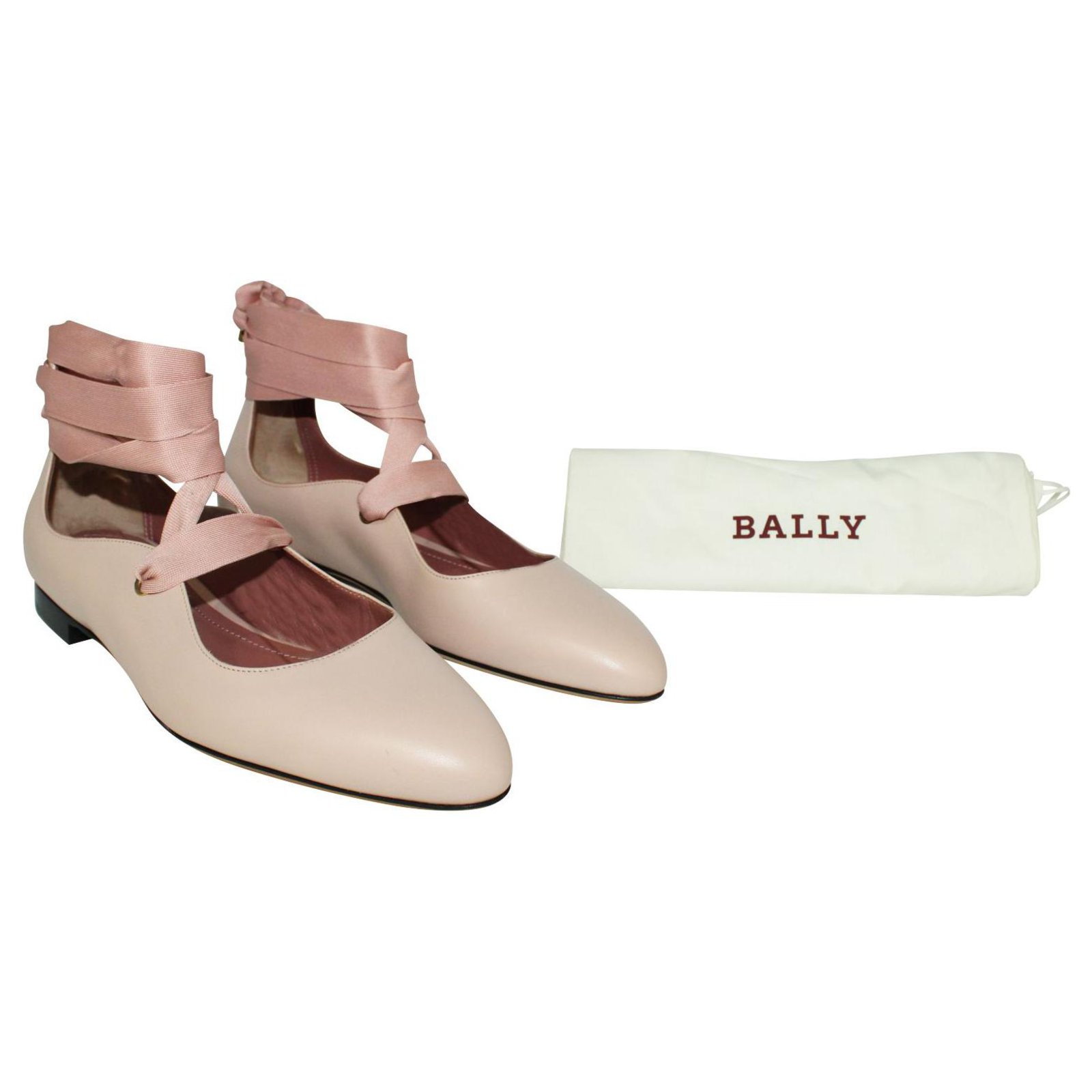 Bally Pastel Pink/Beige Lavin Lace-Up Ballerina Shoes Leather ref