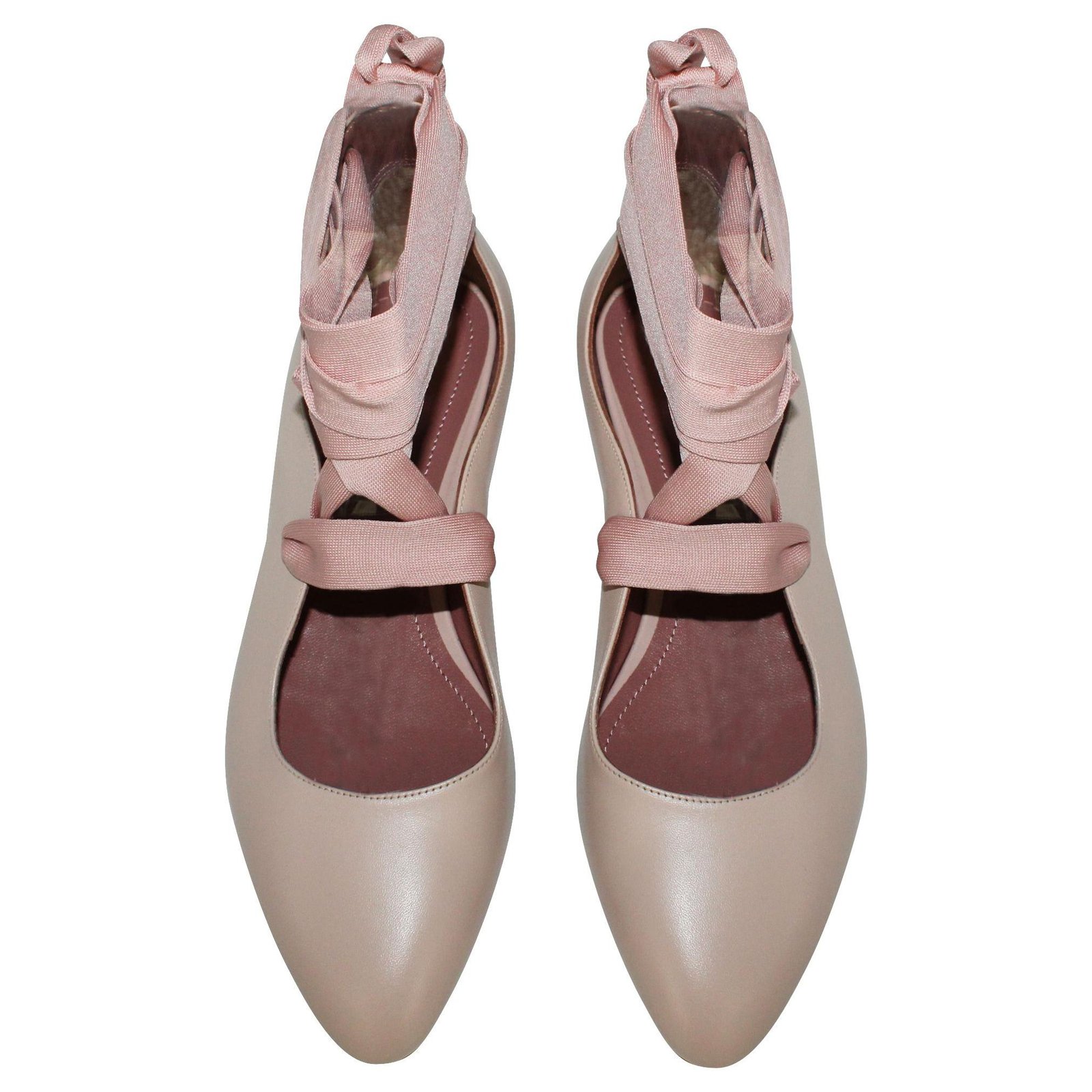 Bally Pastel Pink/Beige Lavin Lace-Up Ballerina Shoes Leather ref 