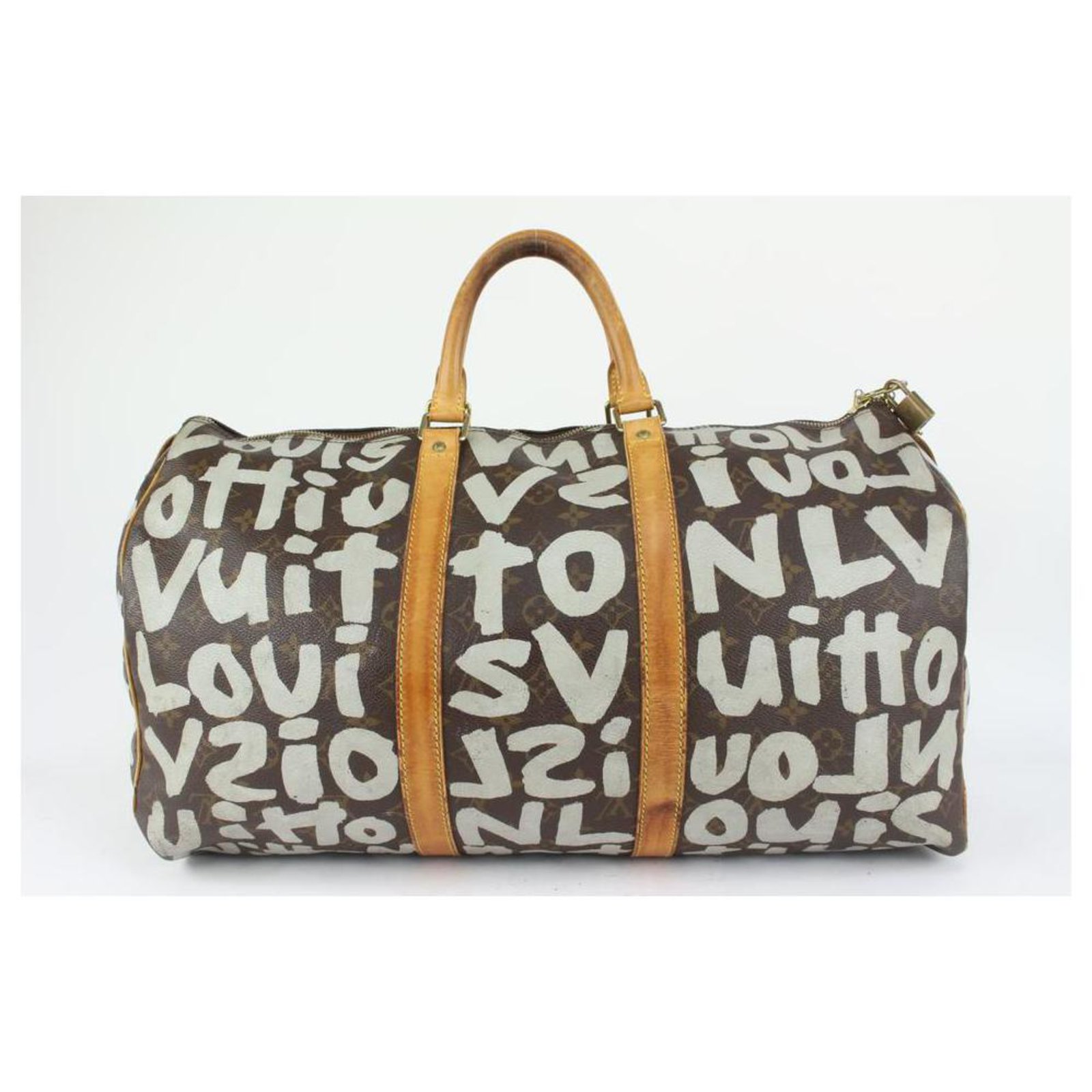 Louis Vuitton Stephen Sprouse Monogram Graffiti Keepall 50 Duffle Bag Grey  Leather ref.330763 - Joli Closet