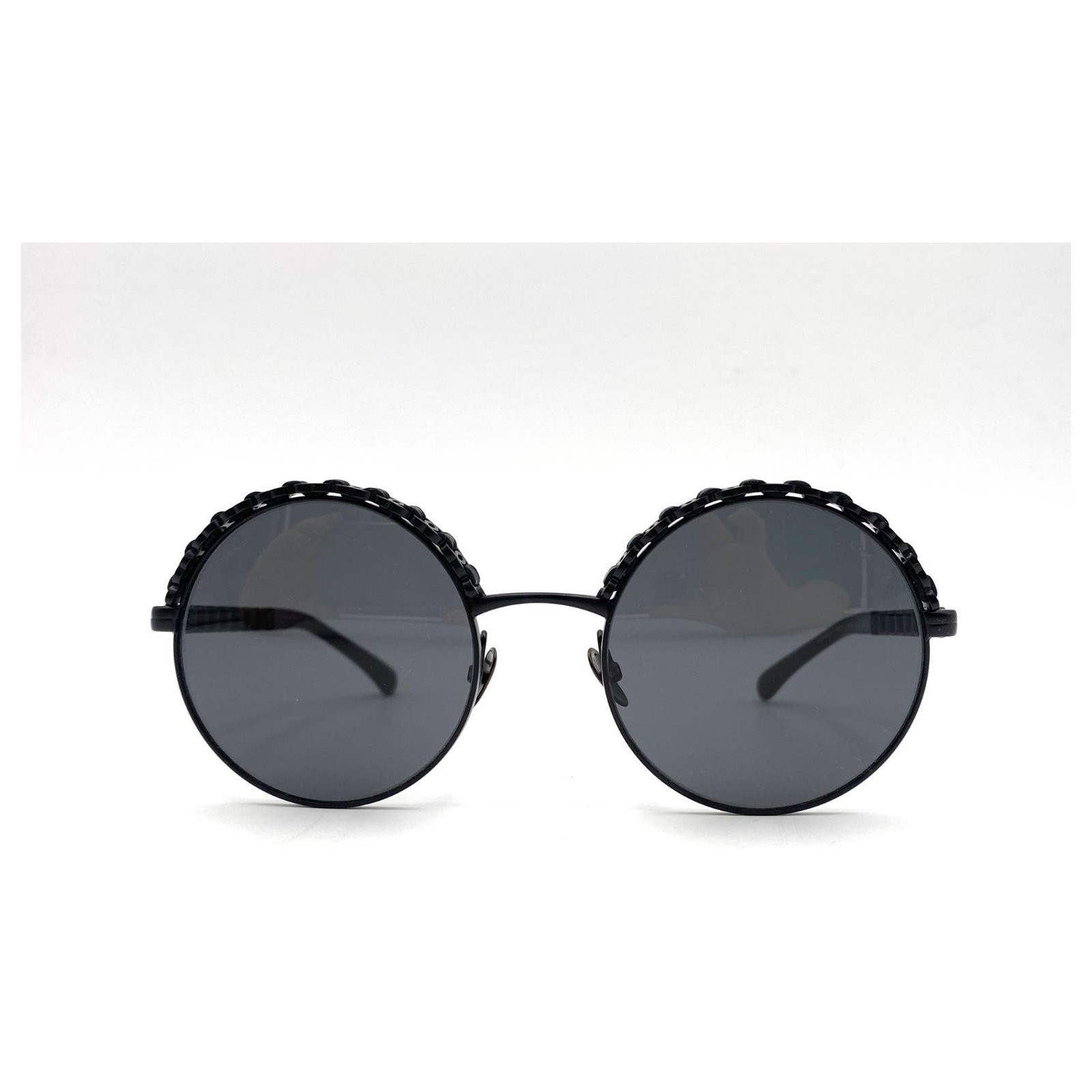 Chanel sunglasses 2021 round blacks Grey Leather Metal ref.330953
