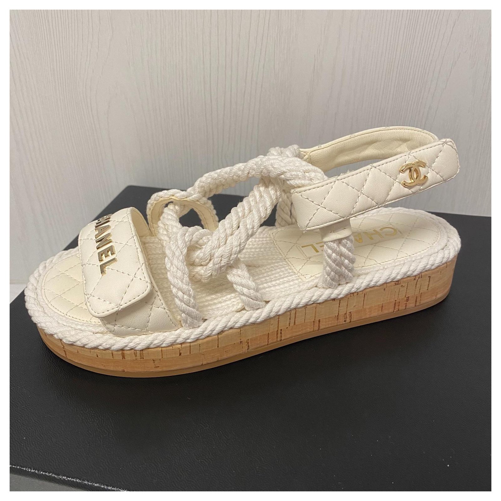 Chanel Rope Sandals White Lambskin Gold Hardware 41 EU – Madison