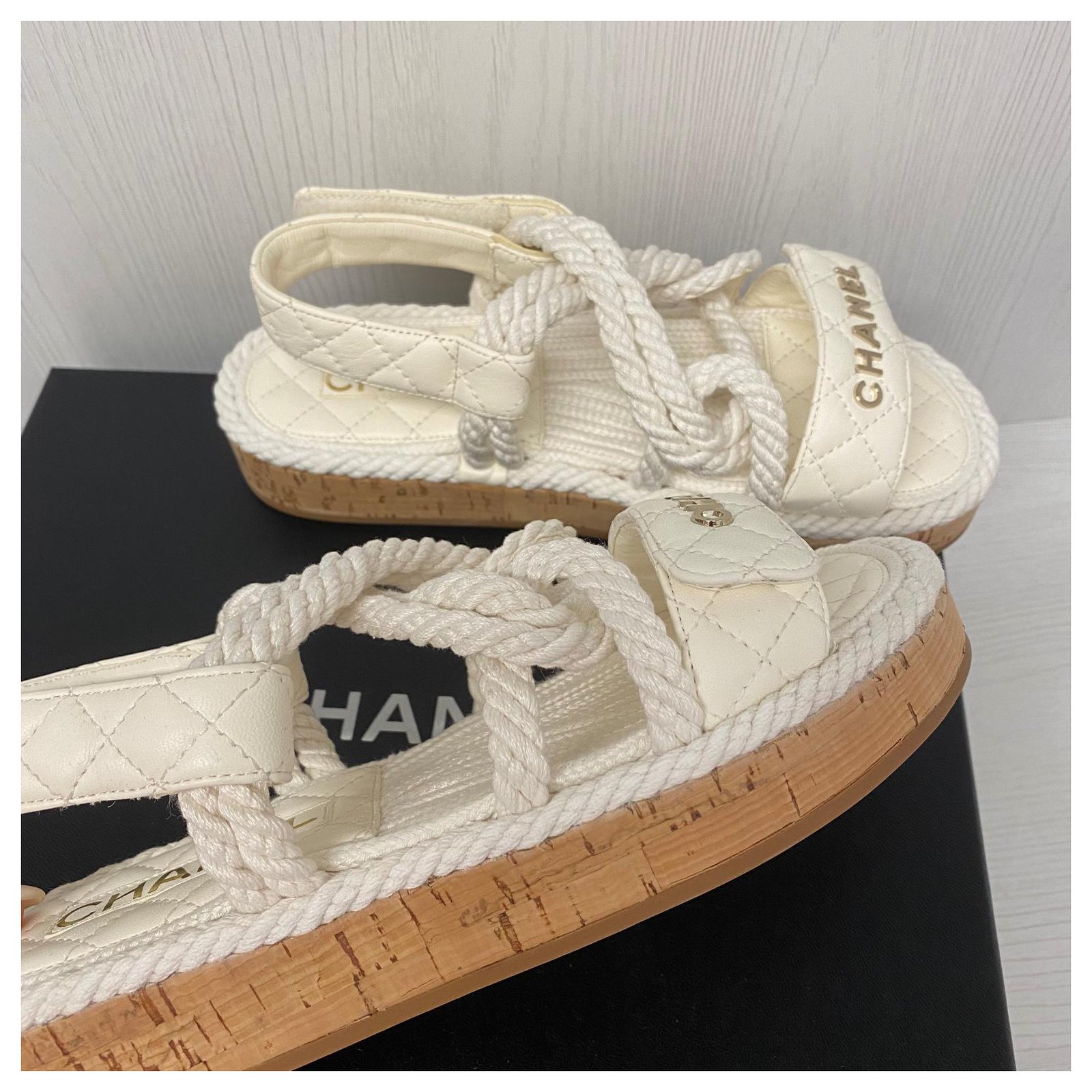 Chanel dad sandals White Leather Rope ref.330986 - Joli Closet