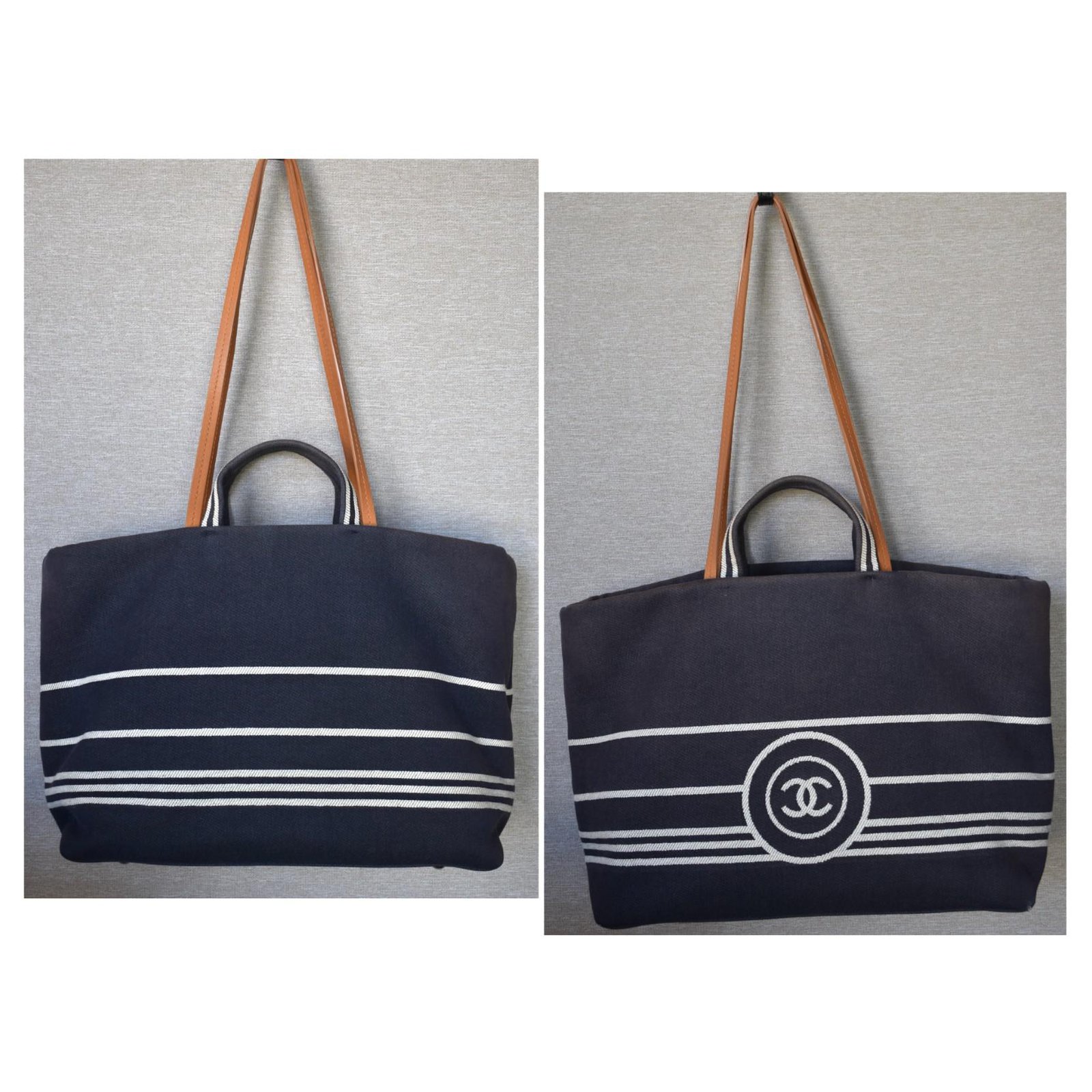 Chanel Large CC Shopping Tote Bag 38 cm Blue Navy blue Denim ref.332316 -  Joli Closet