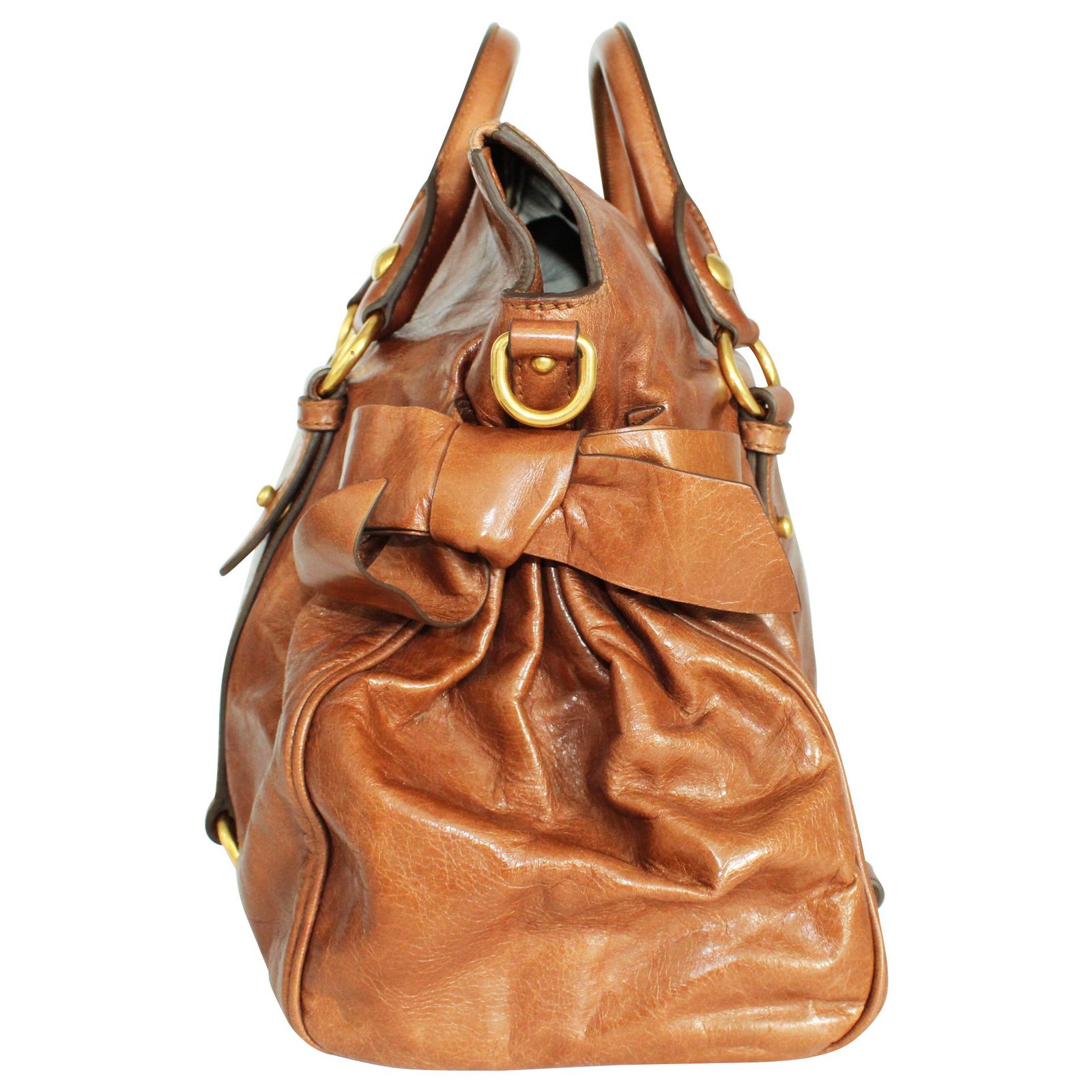 Miu Miu Miu Miu Brown Vitello Lux Mini Bow Bag Leather ref.332846 - Joli  Closet