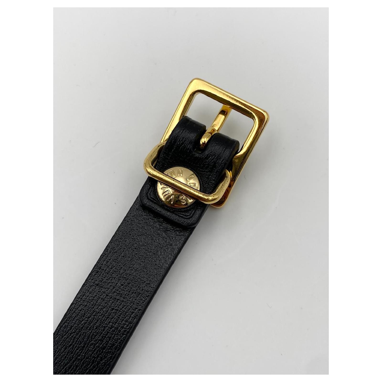 Louis Vuitton luggage tag black Golden Leather Metal ref.864432