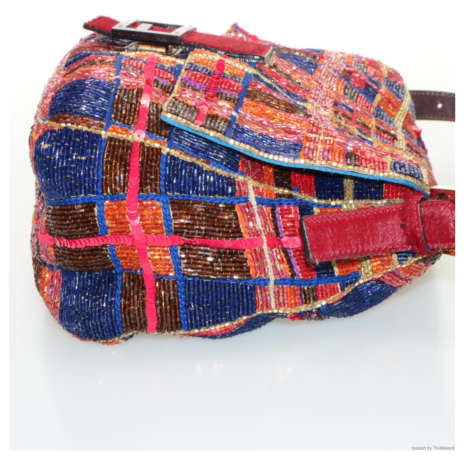 バッグ Fendi Beaded Mamma Baguette Bag Vintage Fendi Mamma Baguette Bag Ricami Denim Floral Beaded Silver Har