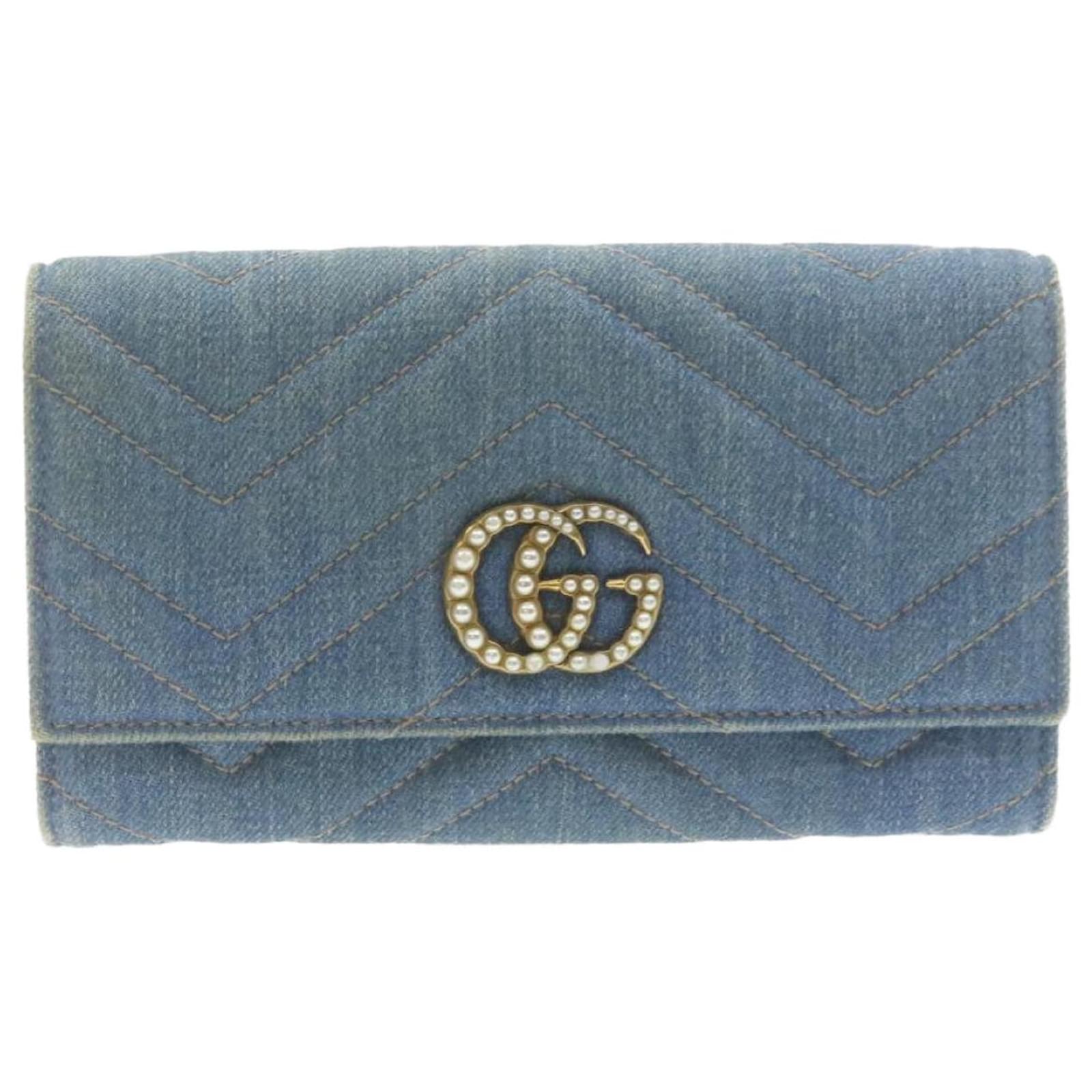 GUCCI GG Marmont Long Wallet Blue Auth ar4074 ref.334820 - Joli Closet