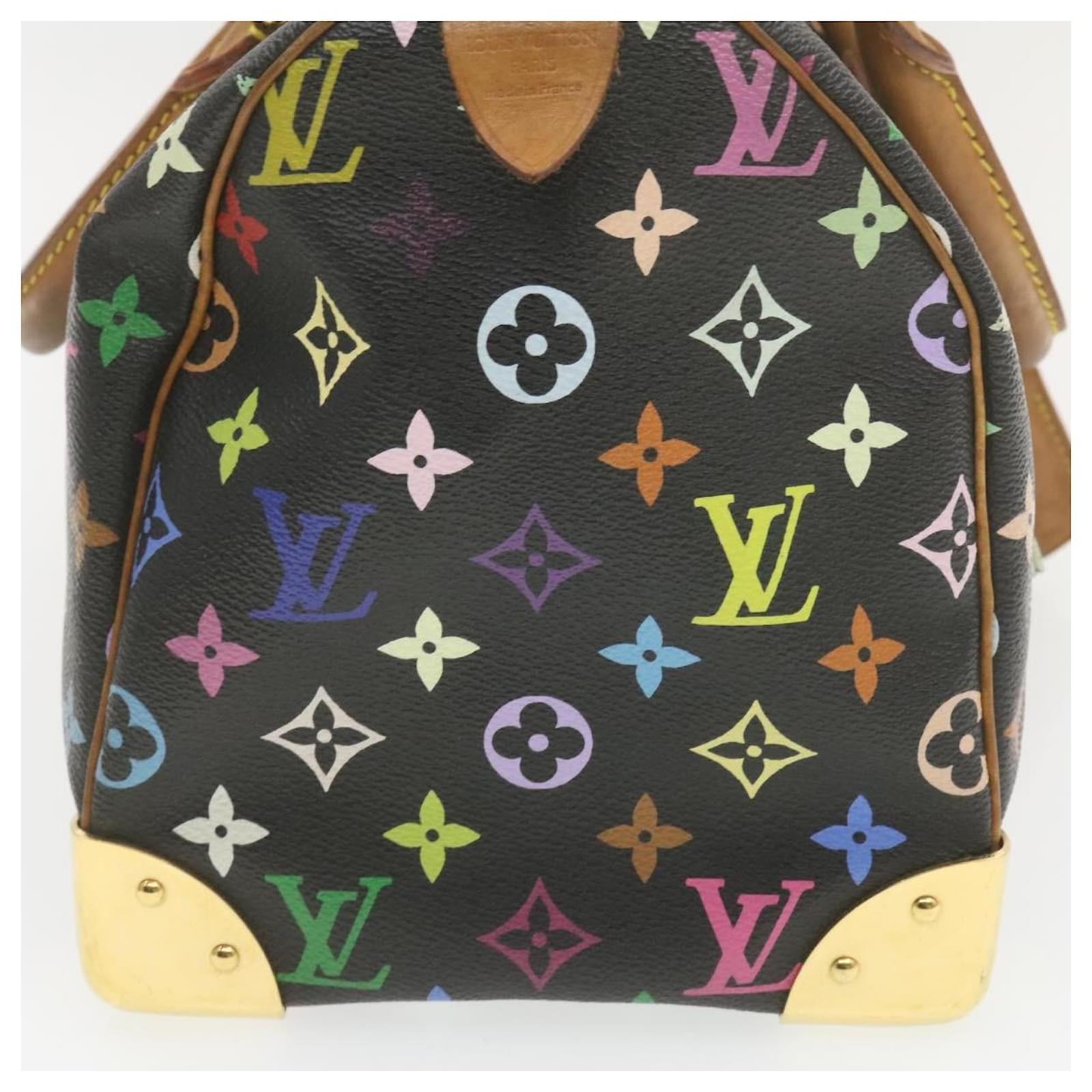 Auth Louis Vuitton Monogram Multi color Black Speedy 30 Hand Bag