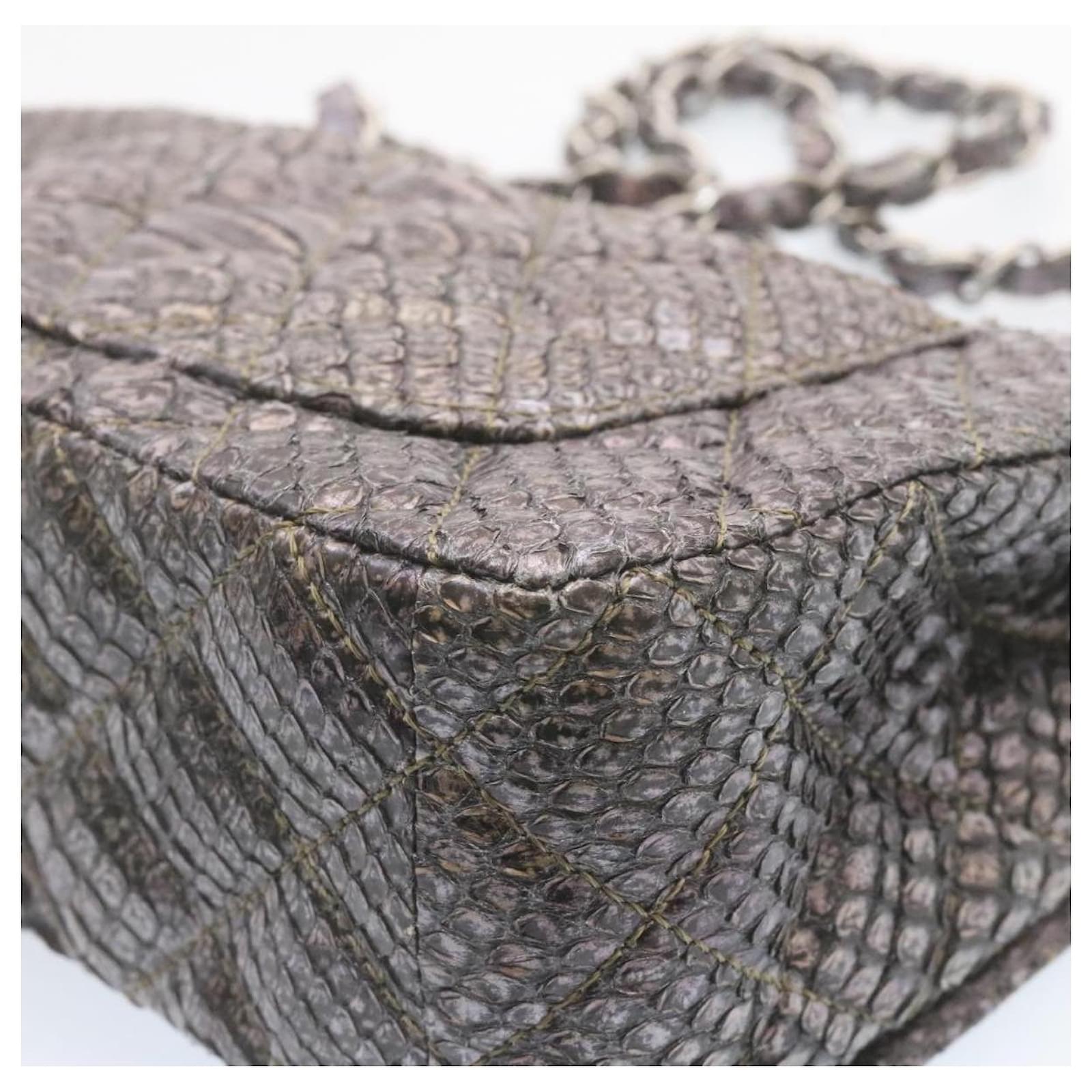 CHANEL Python Matelasse lined Chain Shoulder Bag Purpe Leather CC