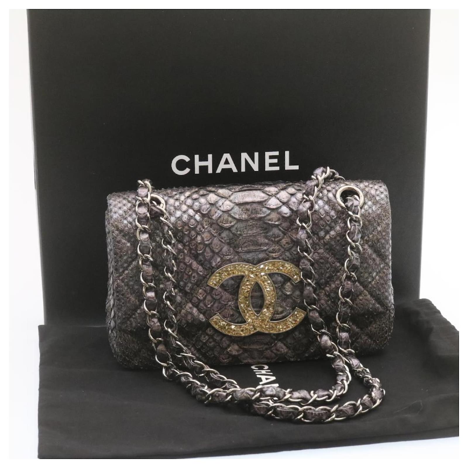 CHANEL Python Matelasse lined Chain Shoulder Bag Purpe Leather CC