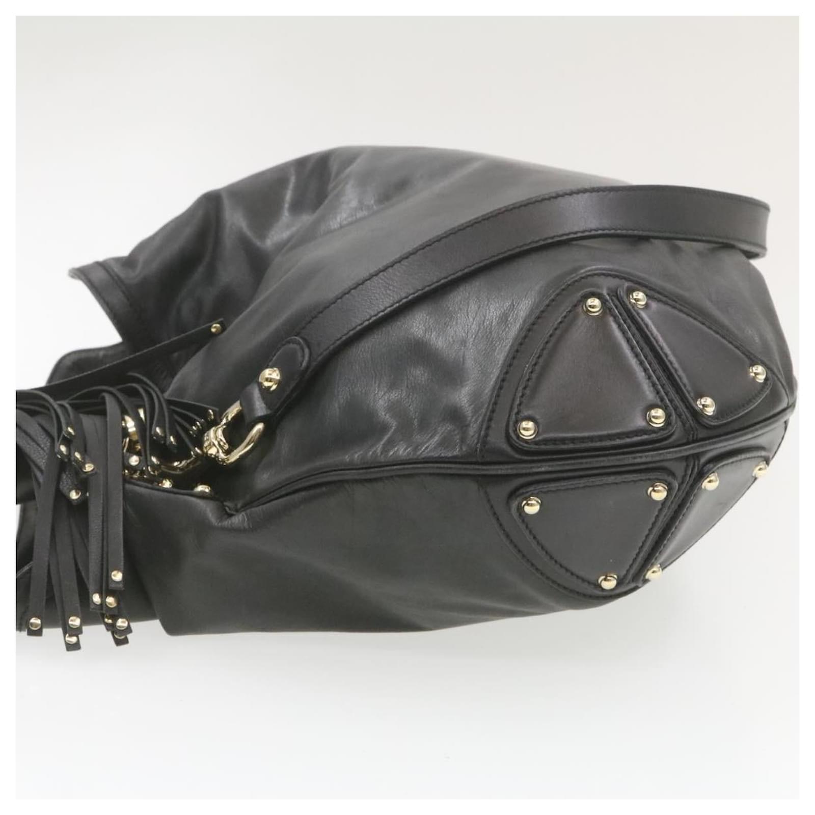 バッグ GUCCI FRINGE TASSEL LEATHER SHOULDER BAG Gucci Black Leather Bamboo Nouveau Fringe Tassel Shoulder