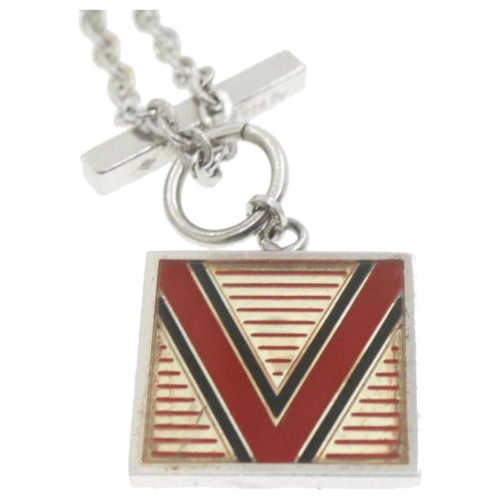 LOUIS VUITTON V Pandantif Necklace Red Silver M65363 LV Auth 21643