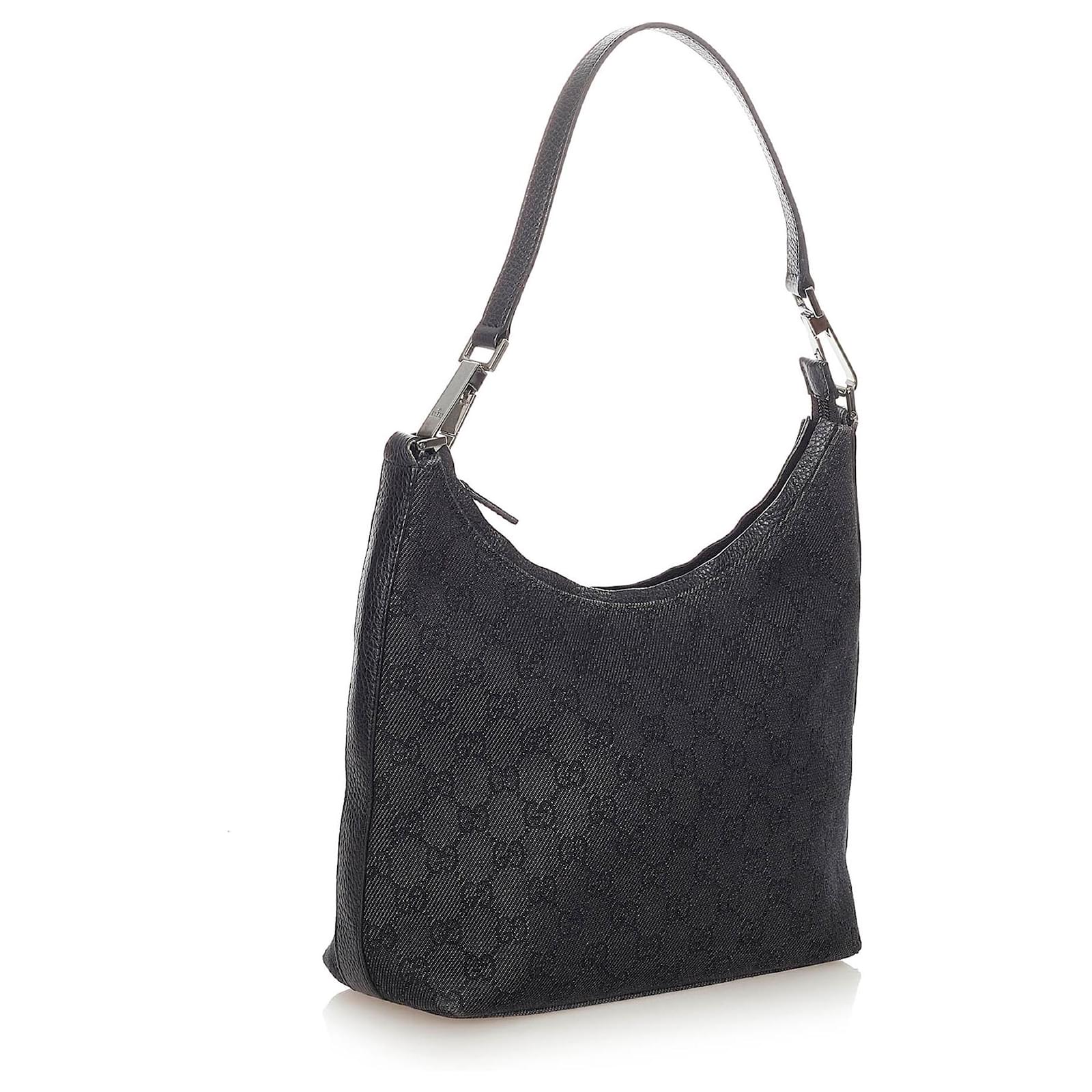 Gucci Black GG Canvas Shoulder Bag Leather Cloth Pony-style calfskin Cloth  ref.419936 - Joli Closet