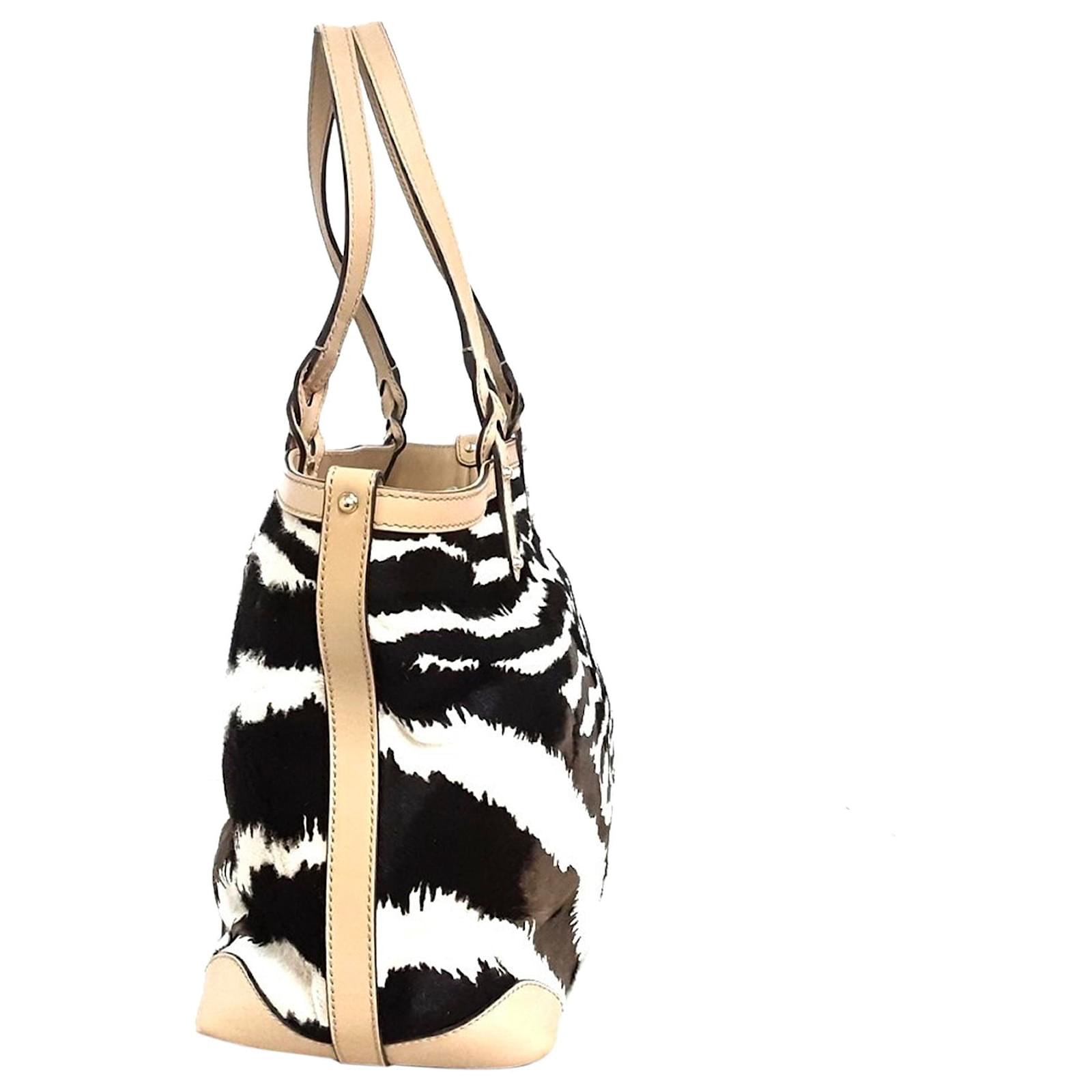 Gucci White Craft Pony Hair Tote Bag Black Leather Ponystyle calfskin