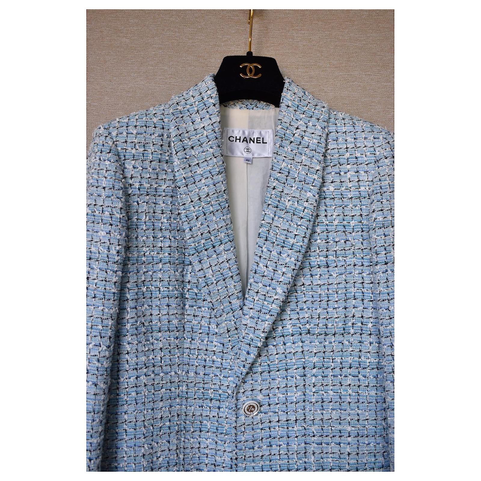 Chanel 2019 Cruise LA PAUSA Fantasy Tweed Blazer Jacket White Blue Light  blue Cotton ref.337563