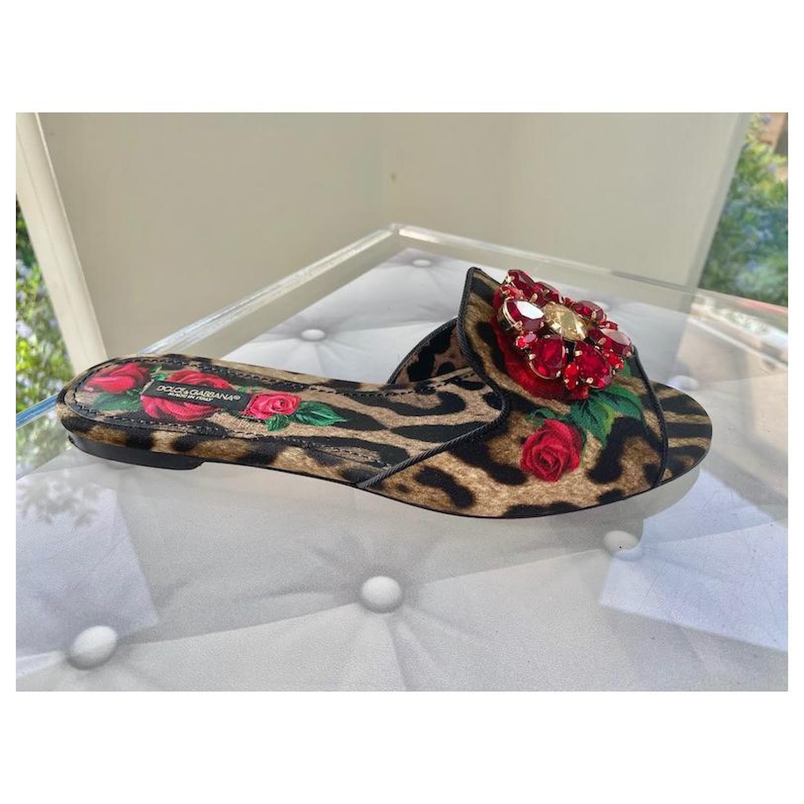 Sandals DOLCE & GABBANA Red Leopard print Leather Cloth ref