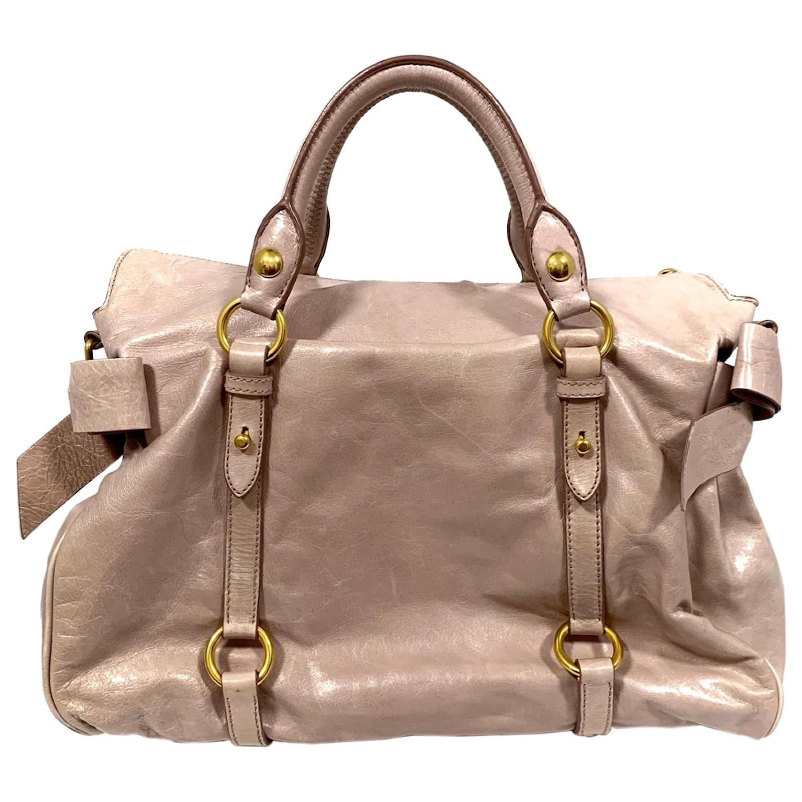 Miu Miu Vitello Lux Gathered Leather Handbag Pink Pony-style