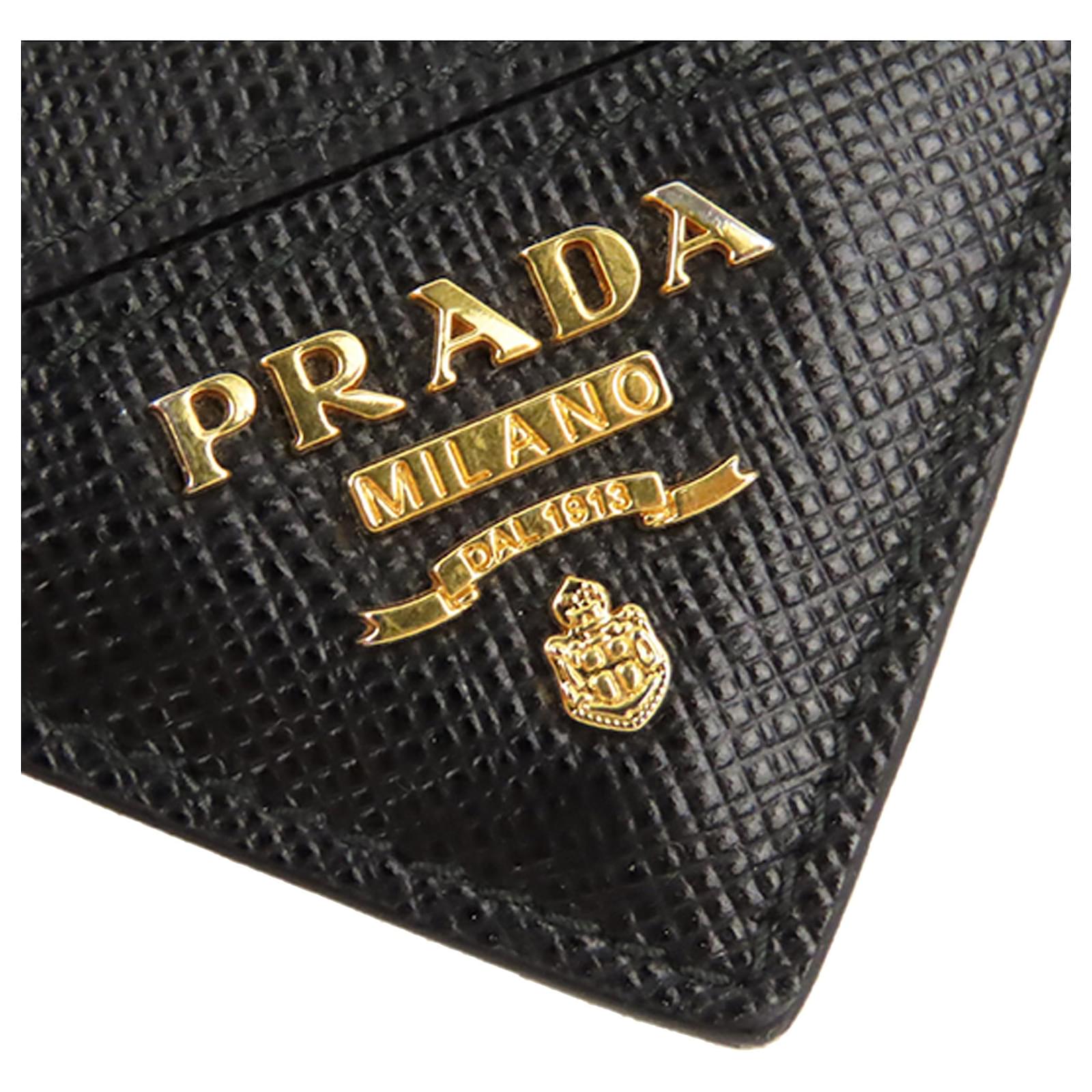 Prada Black Saffiano Leather Money Clip Bi-fold Wallet Prada