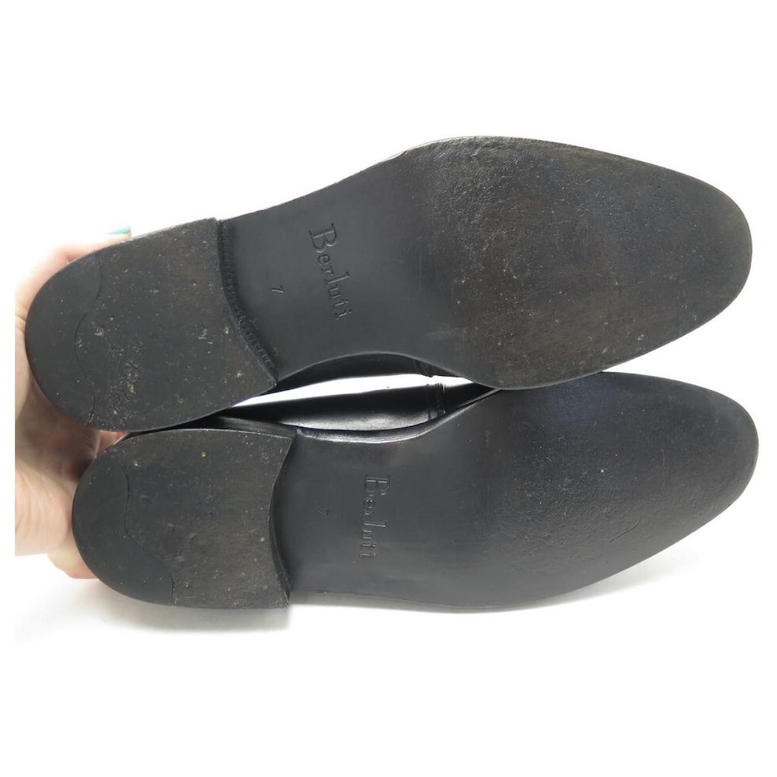 BERLUTI SHOES BUCKLE LOAFERS 7 41 BLACK LEATHER + STAINLESS STEEL SHOES  ref.340770 - Joli Closet