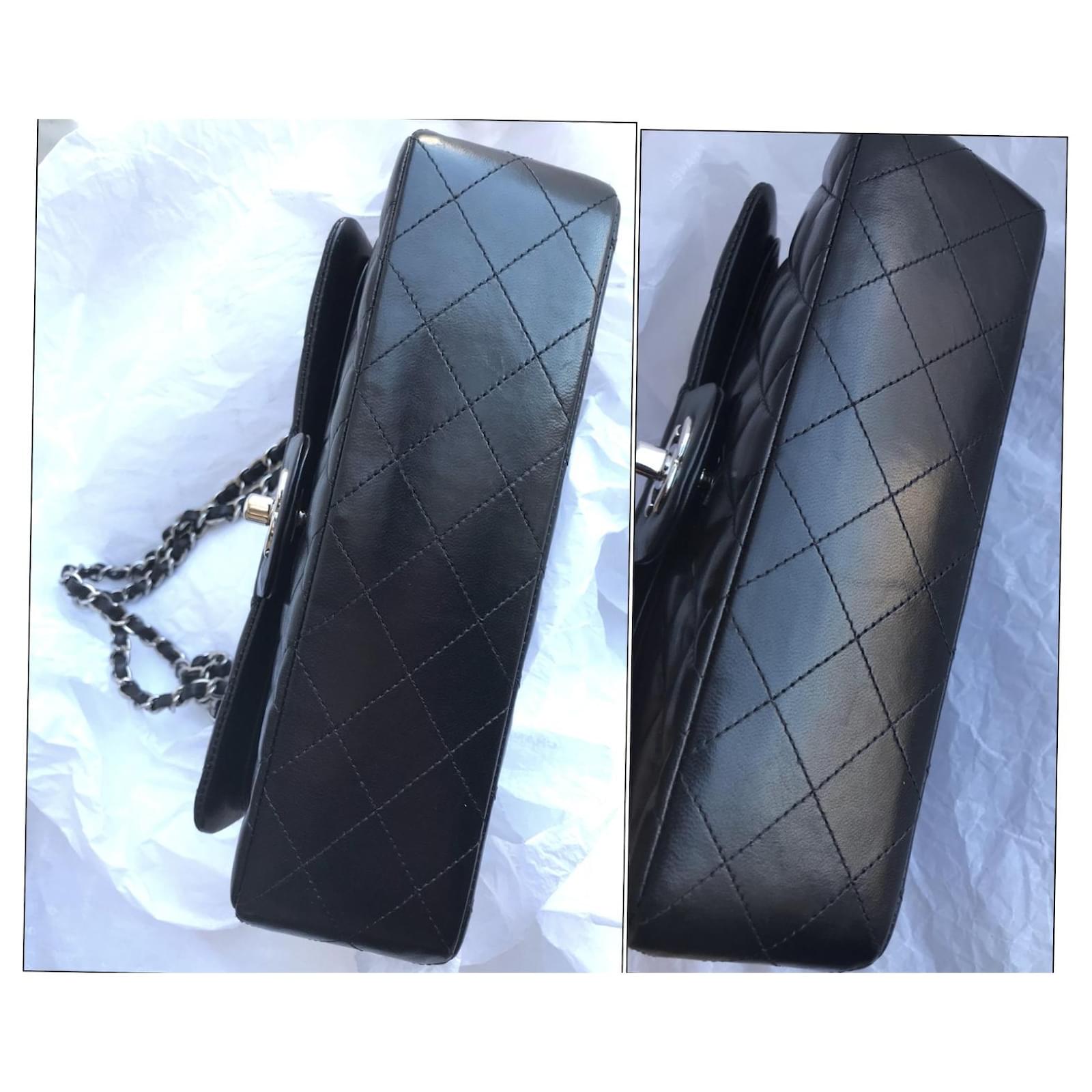 Chanel Timeless Classic Dbl Flap Bag Silver HW 23 cm Black Leather Lambskin  ref.343306 - Joli Closet