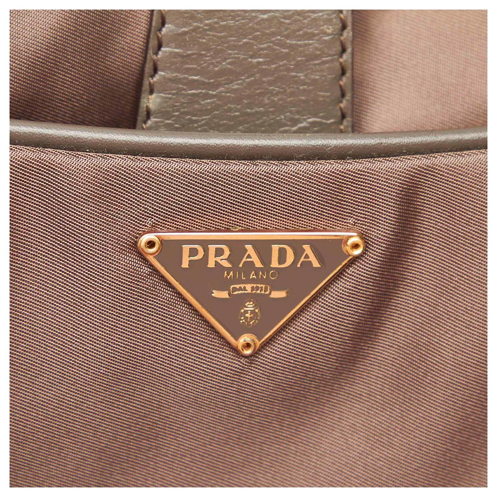 Prada Brown Tessuto Handbag Leather Pony-style calfskin Nylon Cloth  ref.608884 - Joli Closet