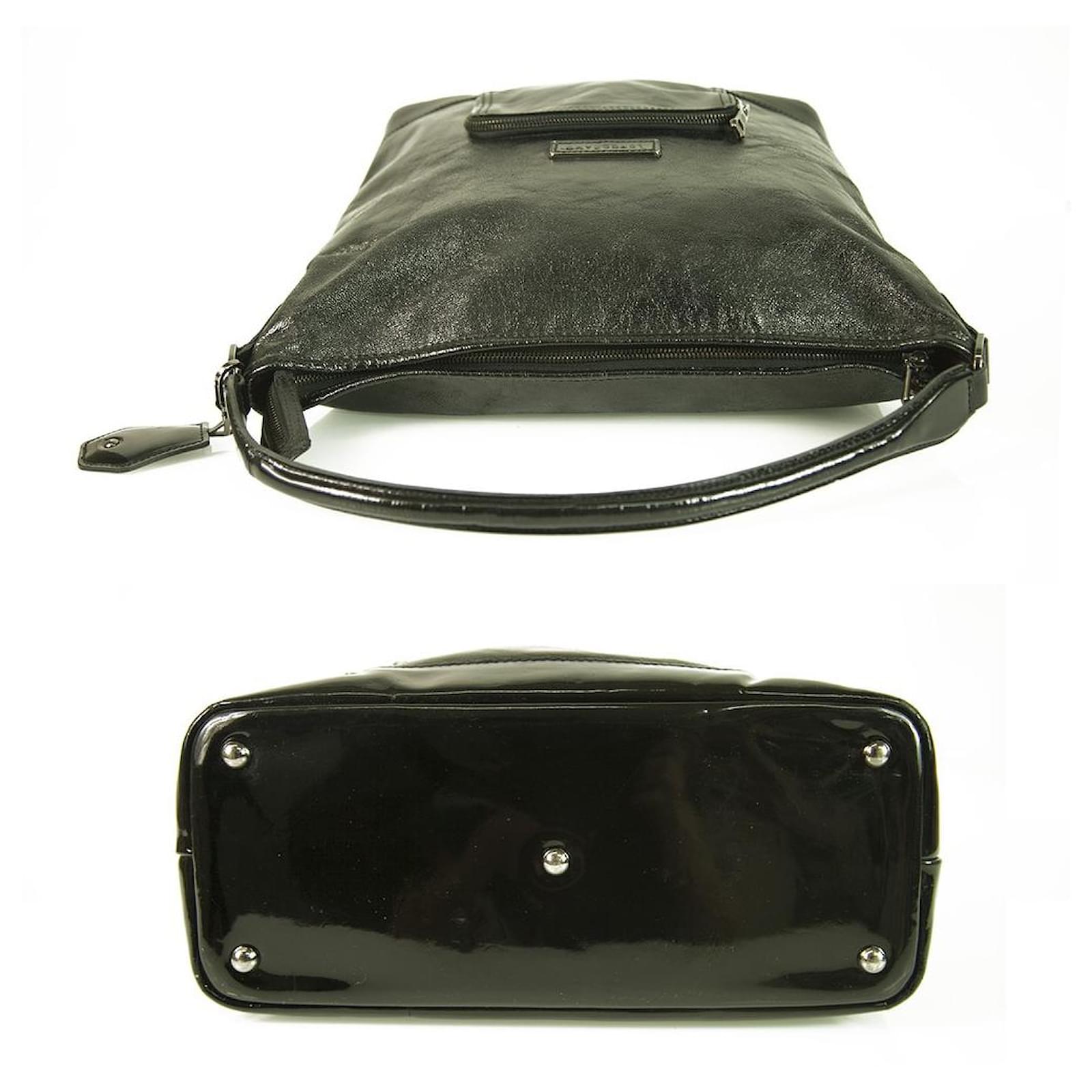 Longchamp Black Shiny Leather Front Pocket Zipper Top Hobo