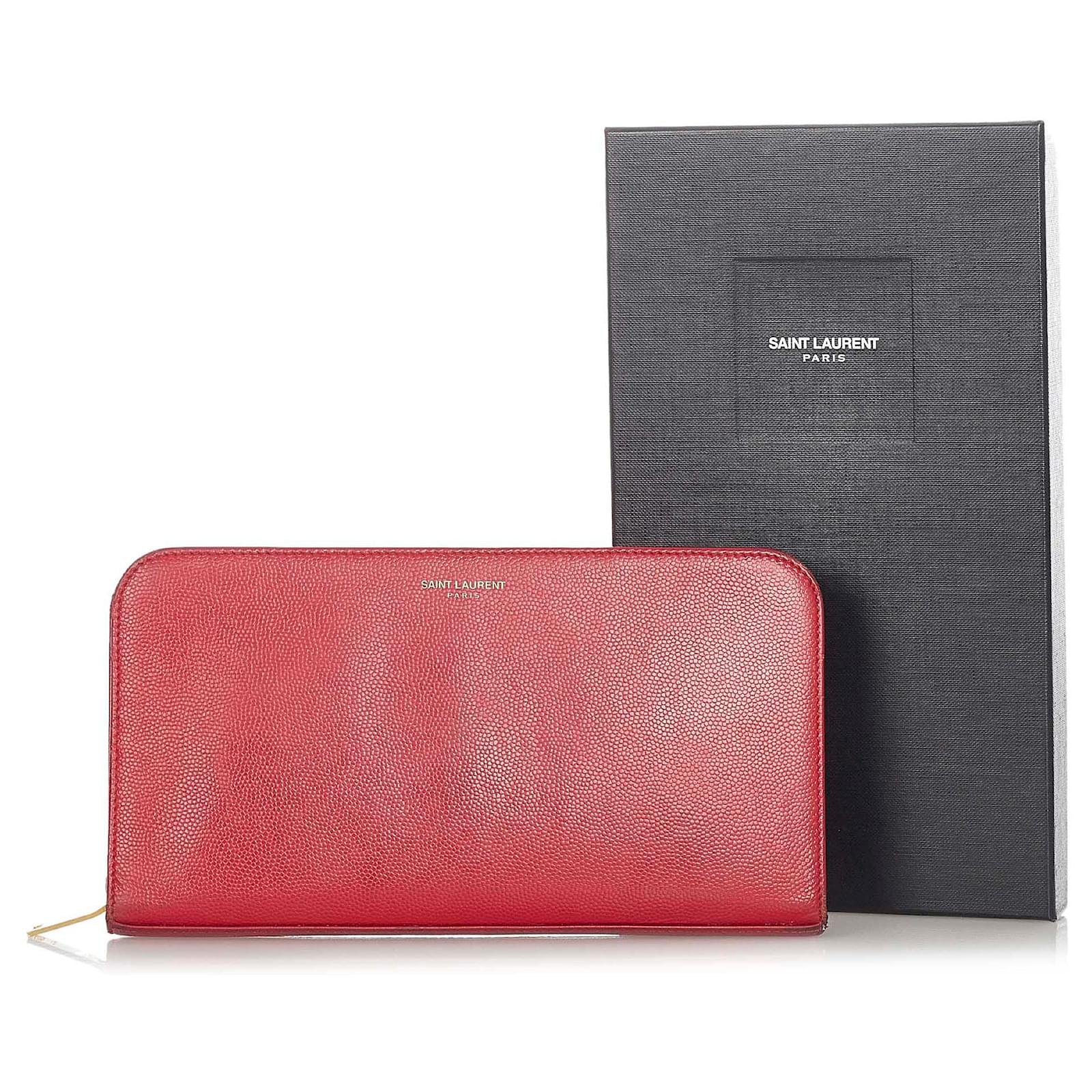 Yves Saint Laurent YSL Leather Zip Around Small Wallet Red Pony