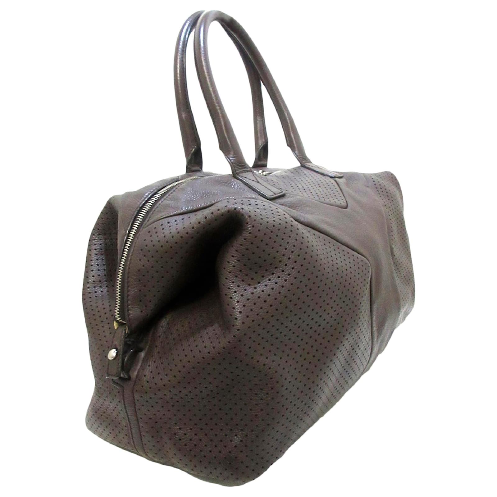 Yves Saint Laurent YSL Brown Easy Y Leather Boston Bag Dark