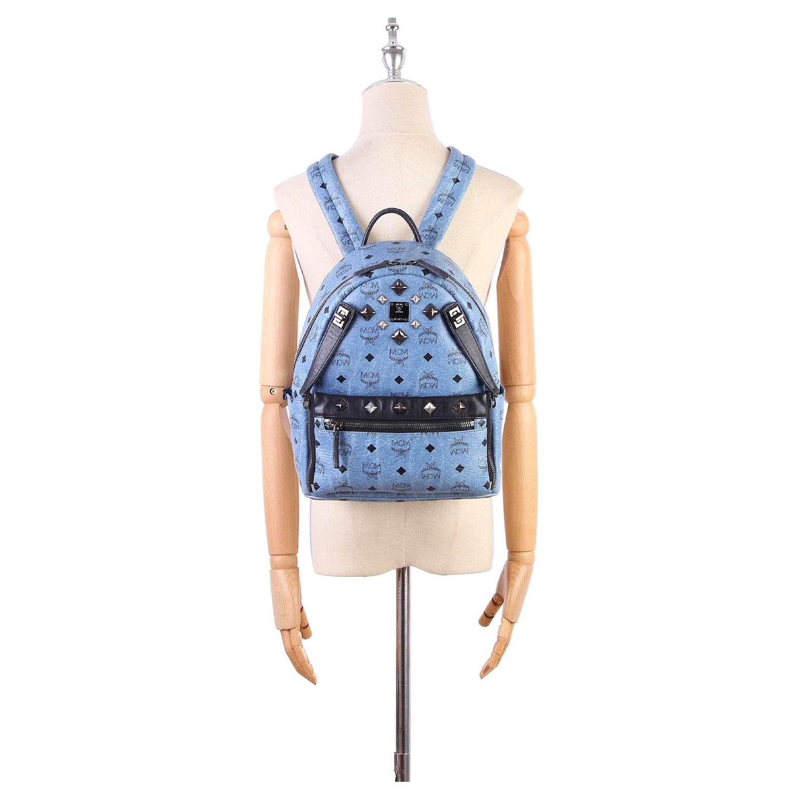 Stark leather backpack MCM Blue in Leather - 30759902