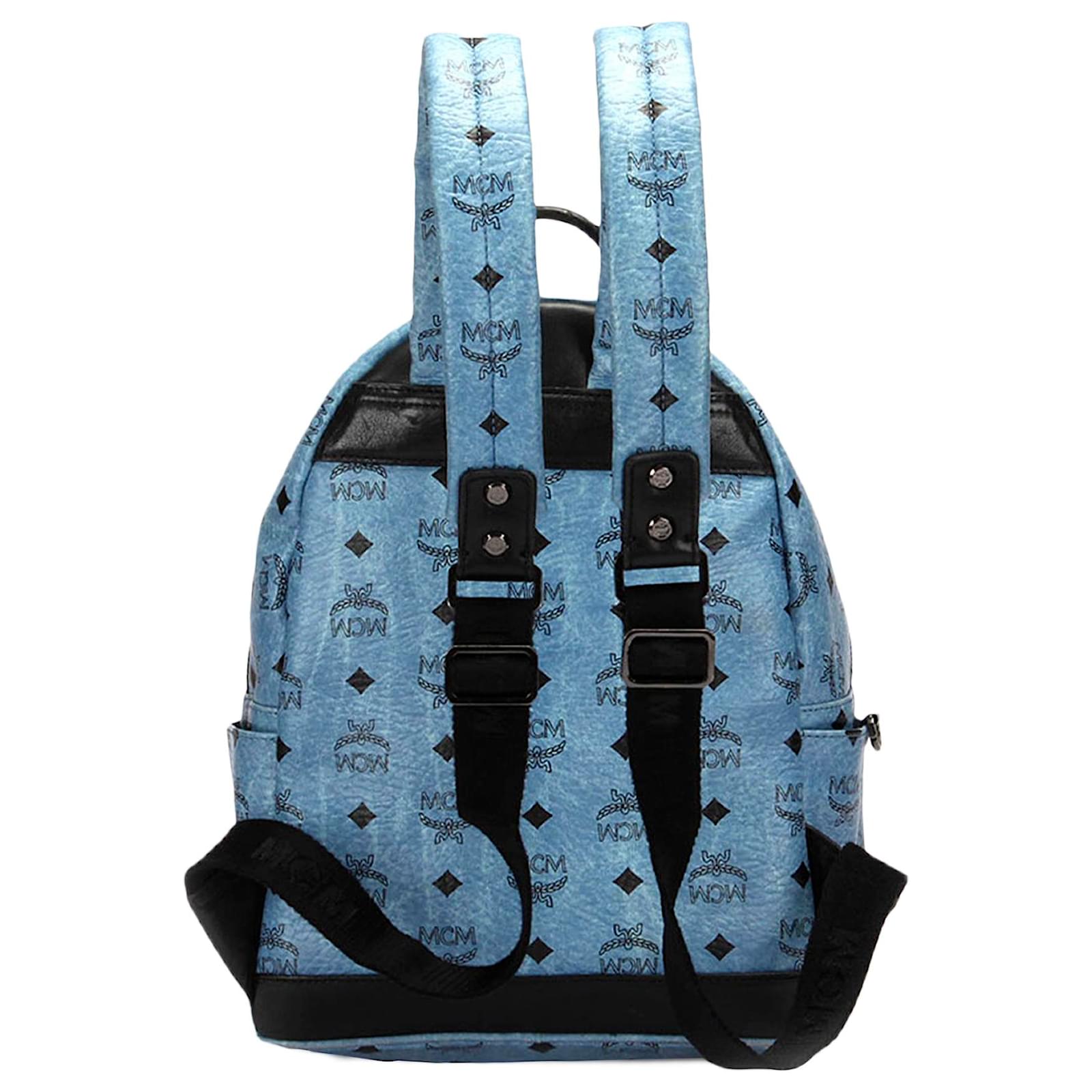 MCM Blue Visetos Stark Leather Backpack Light blue Pony-style calfskin  ref.513939 - Joli Closet