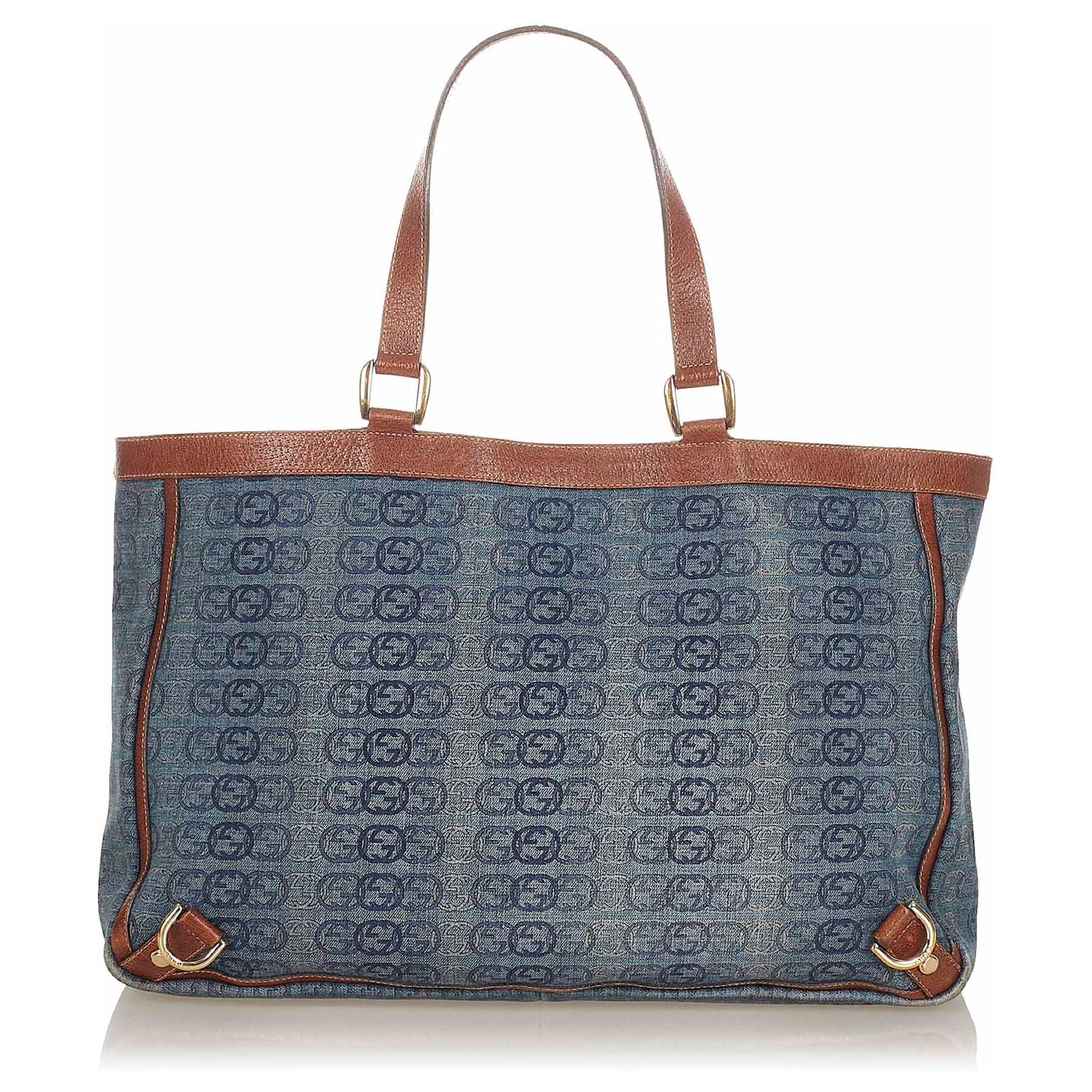 Gucci Blue Interlocking G Abbey D Ring Denim Tote Bag