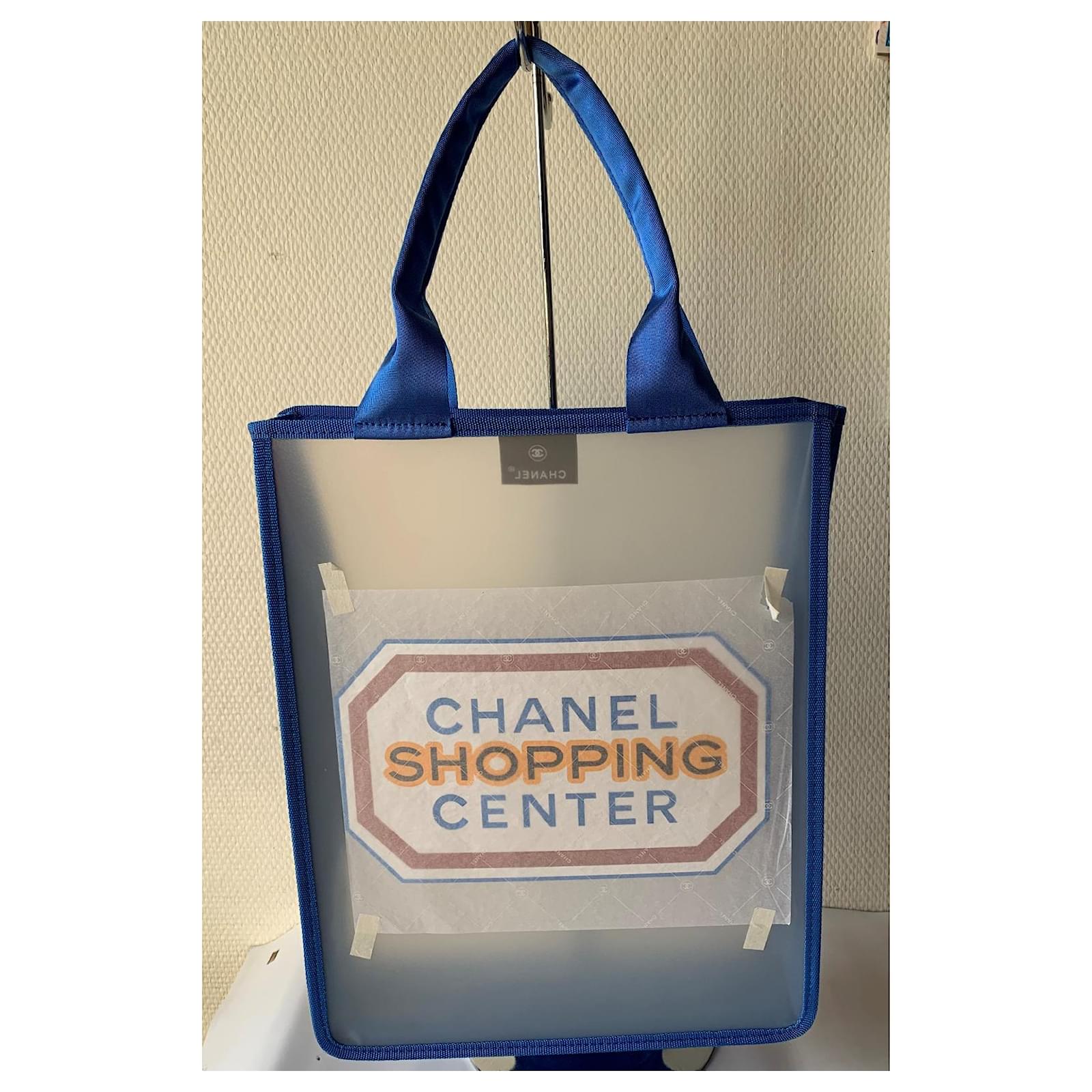 Chanel Shopping Coco Transparent Clear Quilted Lambskin Blue Pvc & Leather  Tote