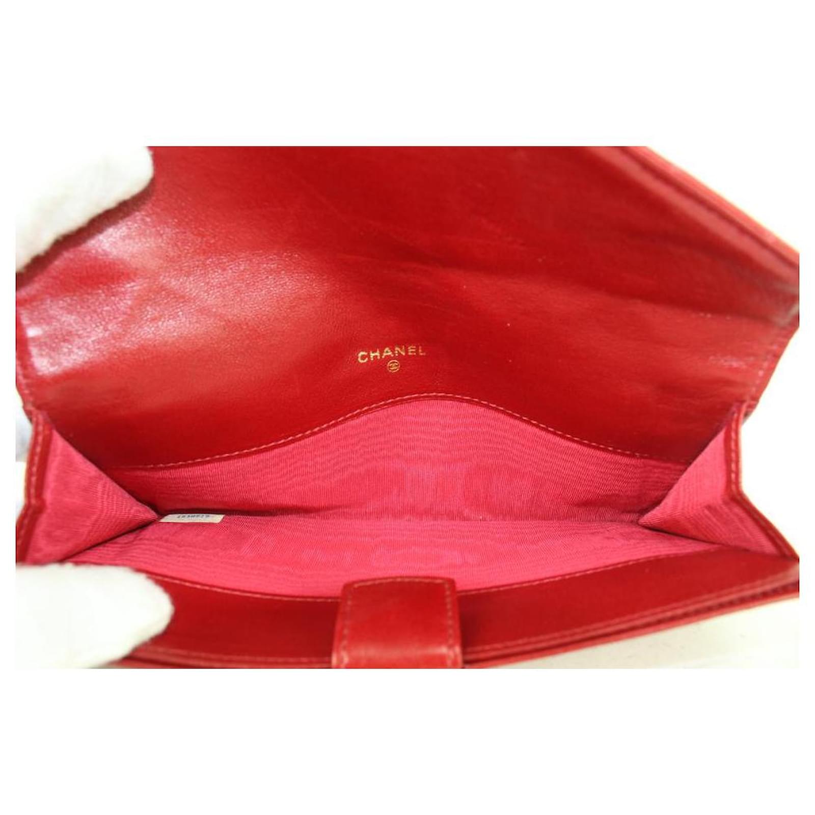 Chanel Red Quilted Lambskin Envelope Pochette Clutch Bag Leather