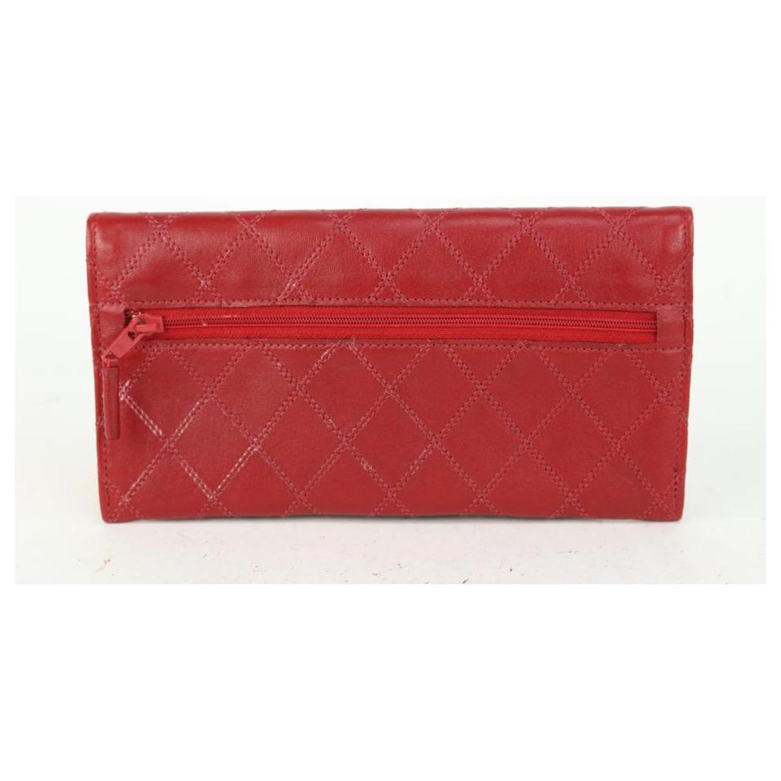Chanel Red Quilted Lambskin Envelope Pochette Clutch Bag Leather