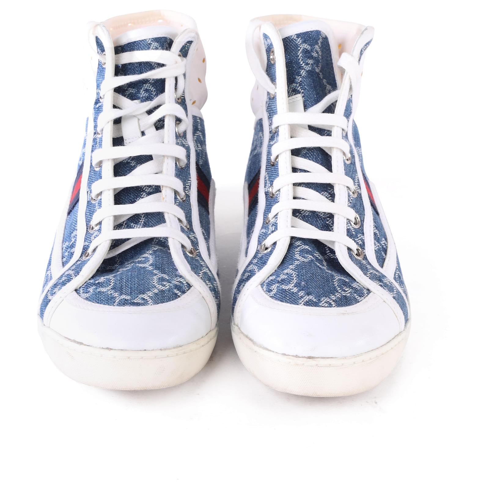Gucci Blue GG Monogram Denim & White Leather Hightop Sneakers ref.349390 -  Joli Closet