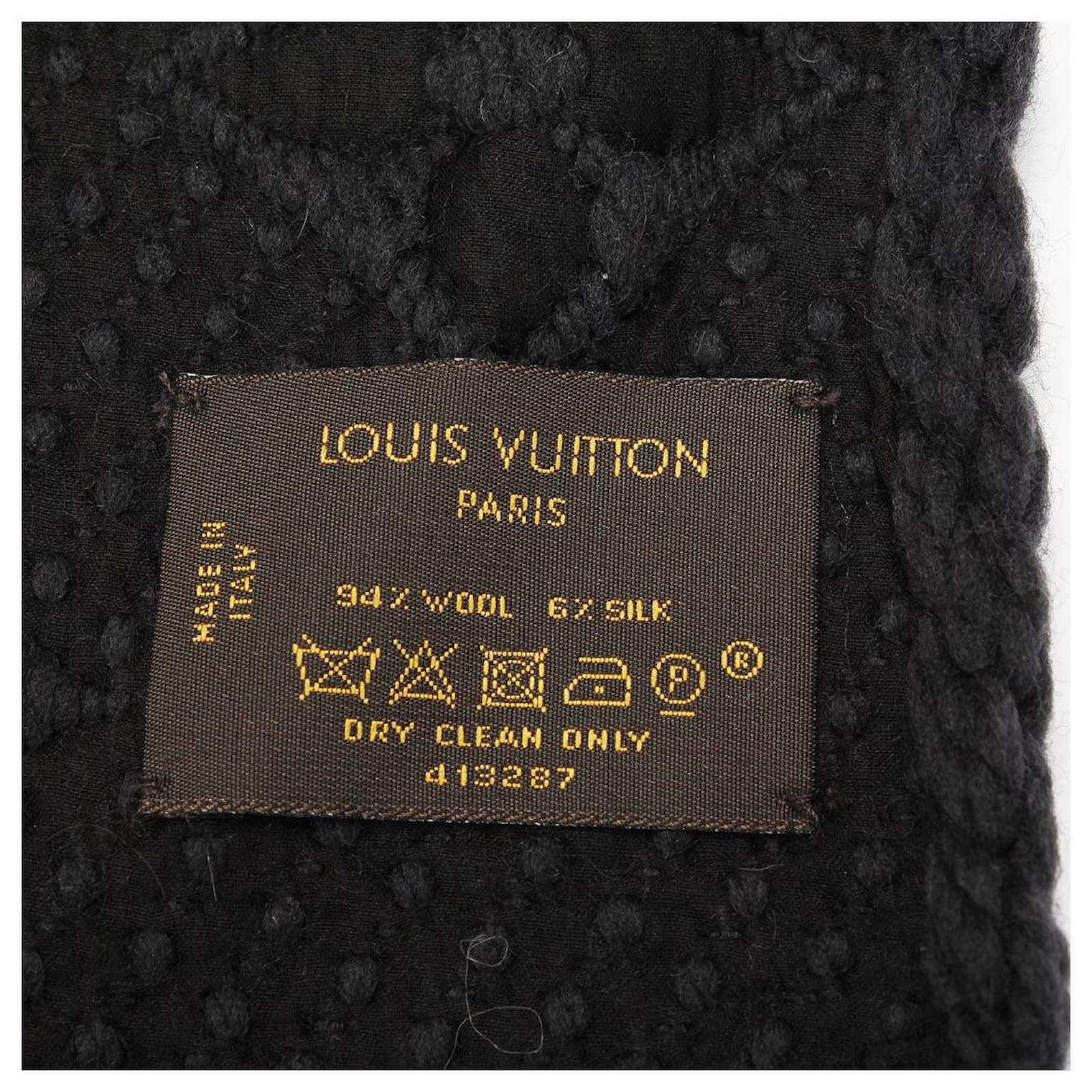 Louis Vuitton Escharpe Logomania Monogram Wool Fringe Muffler Navy Black 413287  LOUIS VUITTON