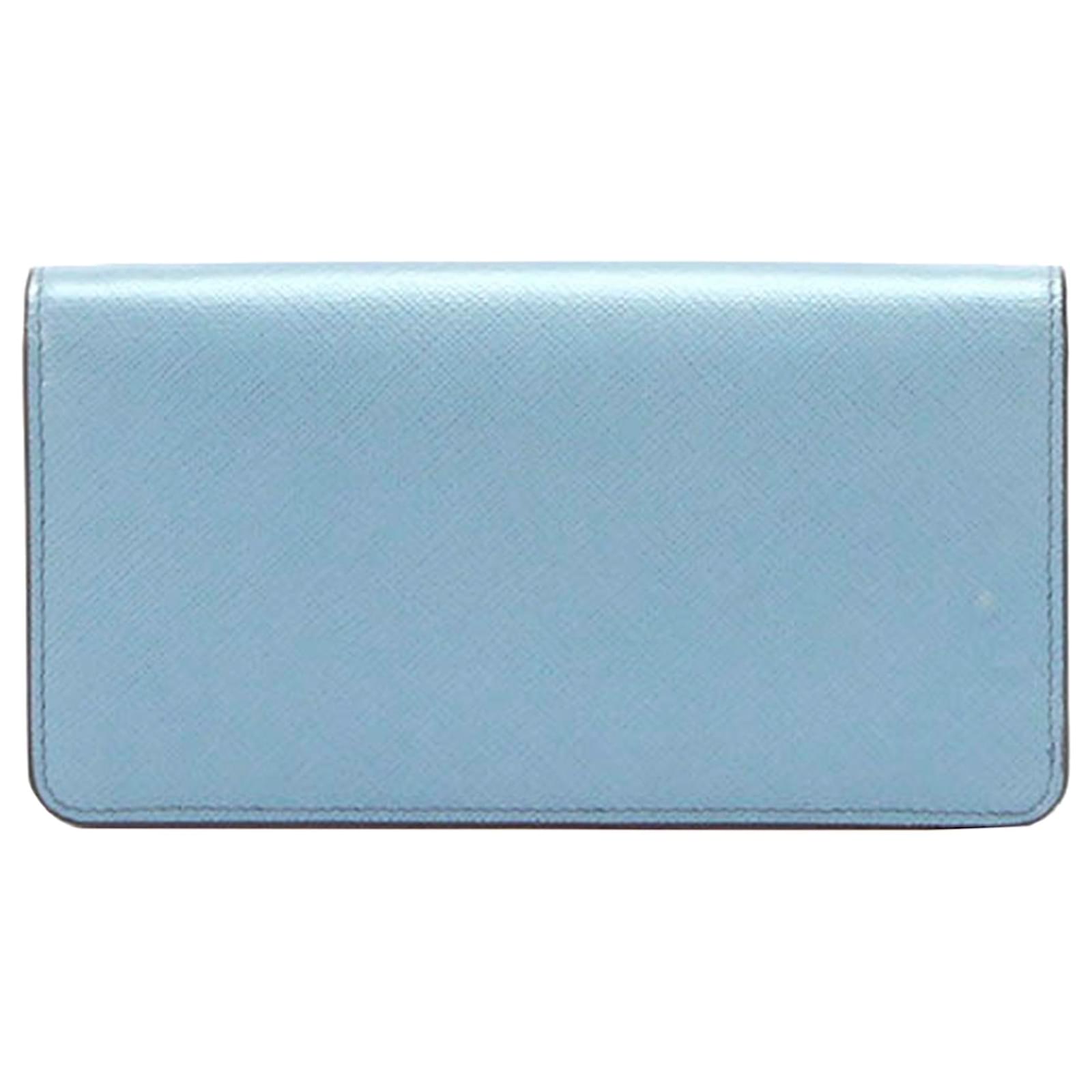 Prada Blue Saffiano Leather Wallet on Chain Light blue Pony-style