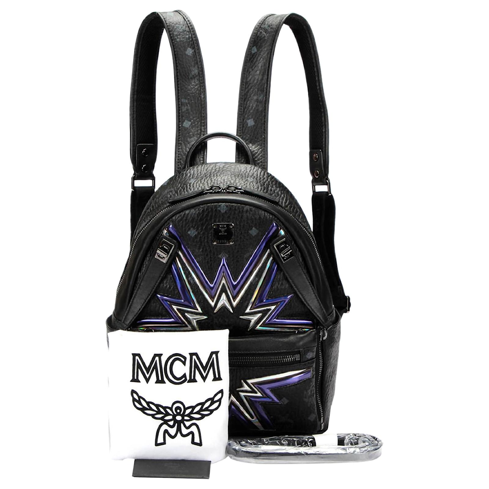 MCM Black Visetos Dual Stark Cyber Flash Leather Backpack Multiple