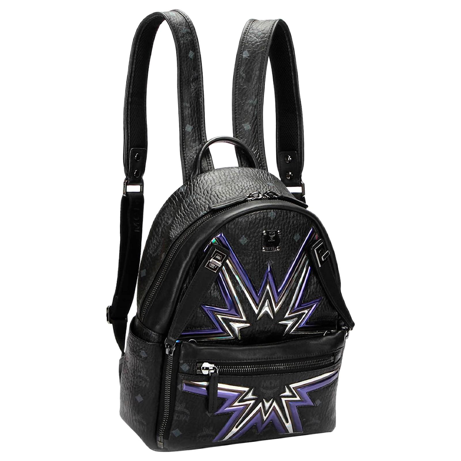 MCM Black Visetos Dual Stark Cyber Flash Leather Backpack