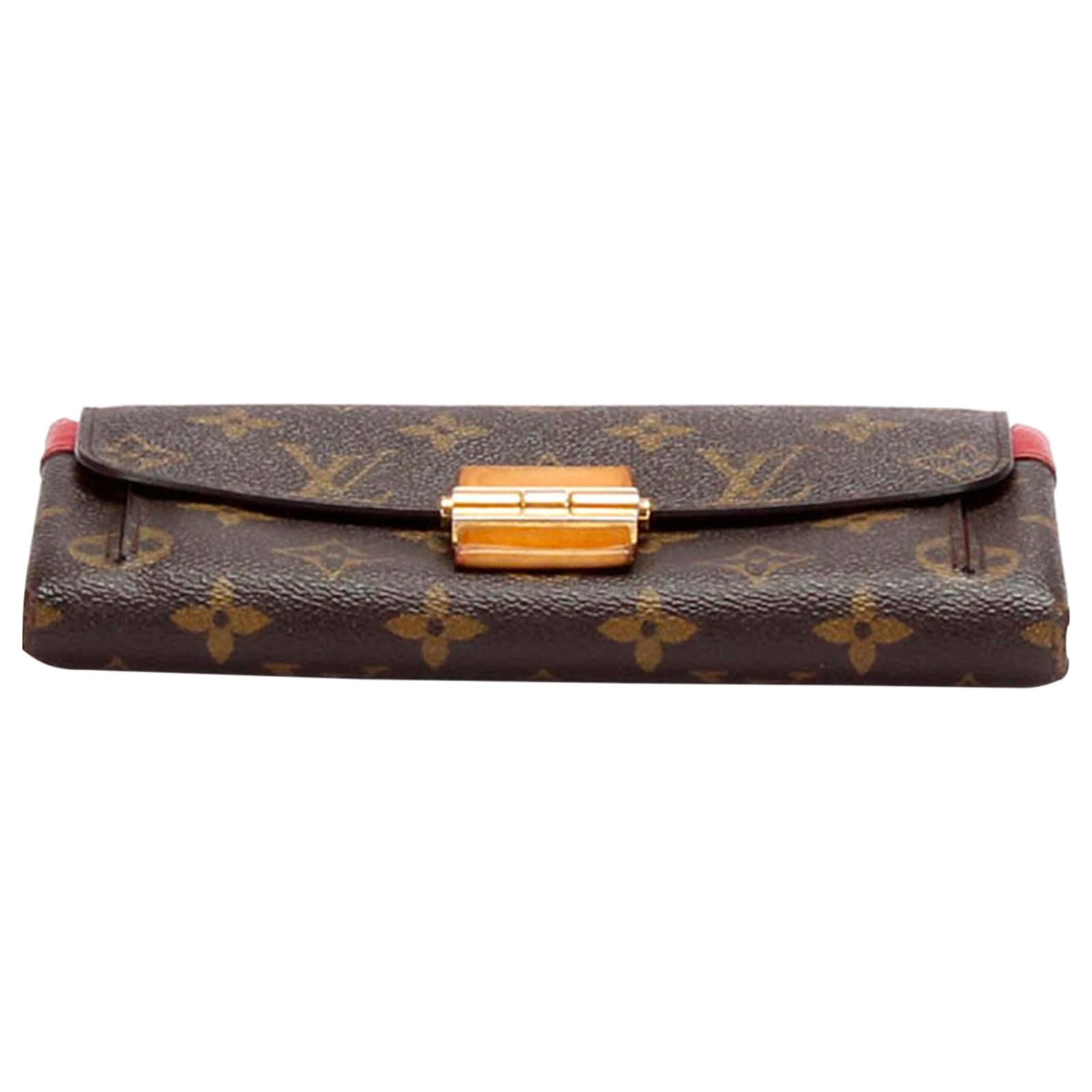 Louis Vuitton Brown Monogram Elysee Long Wallet Red Leather Cloth  Pony-style calfskin ref.350418 - Joli Closet