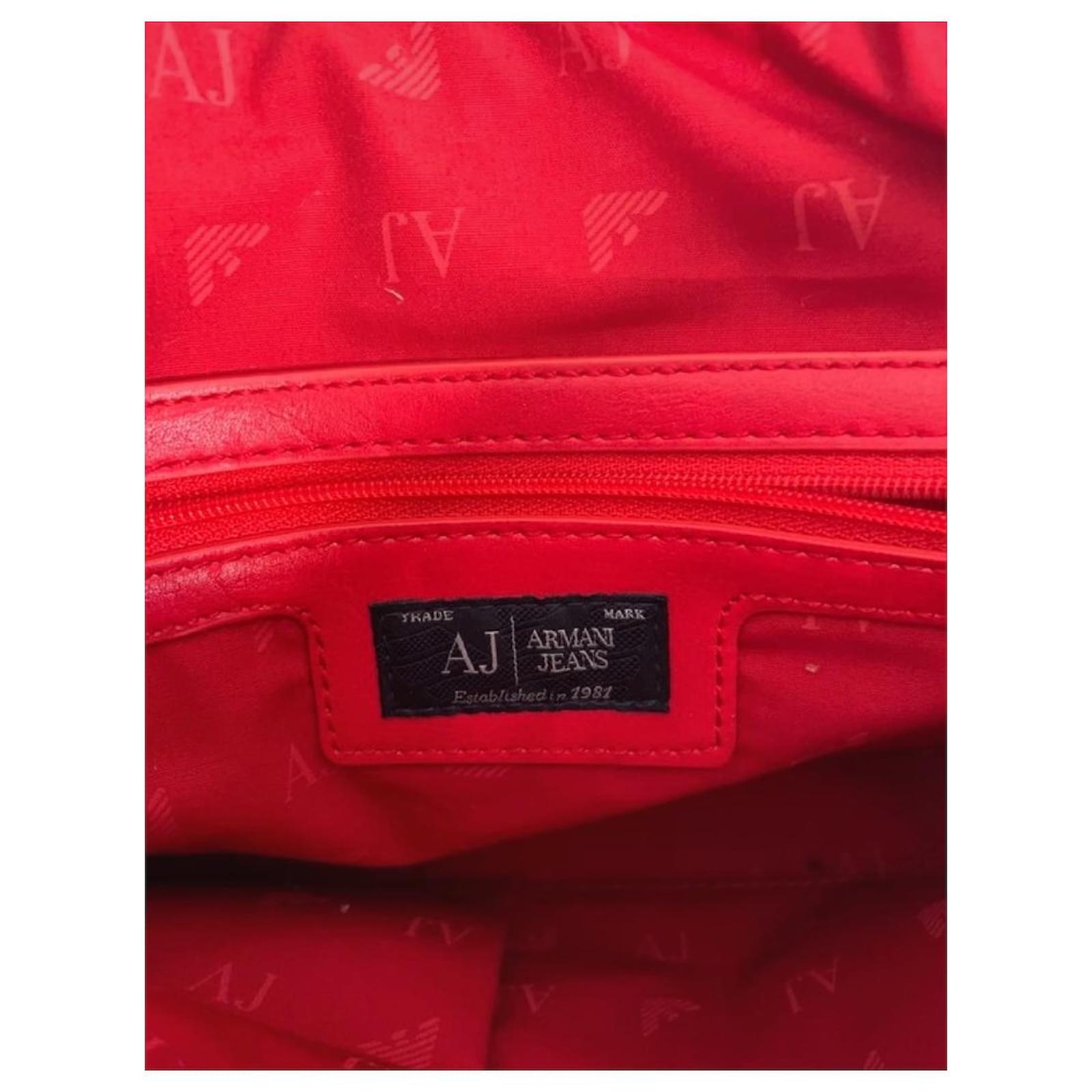Armani Jeans red tote OK condition, scratches... - Depop