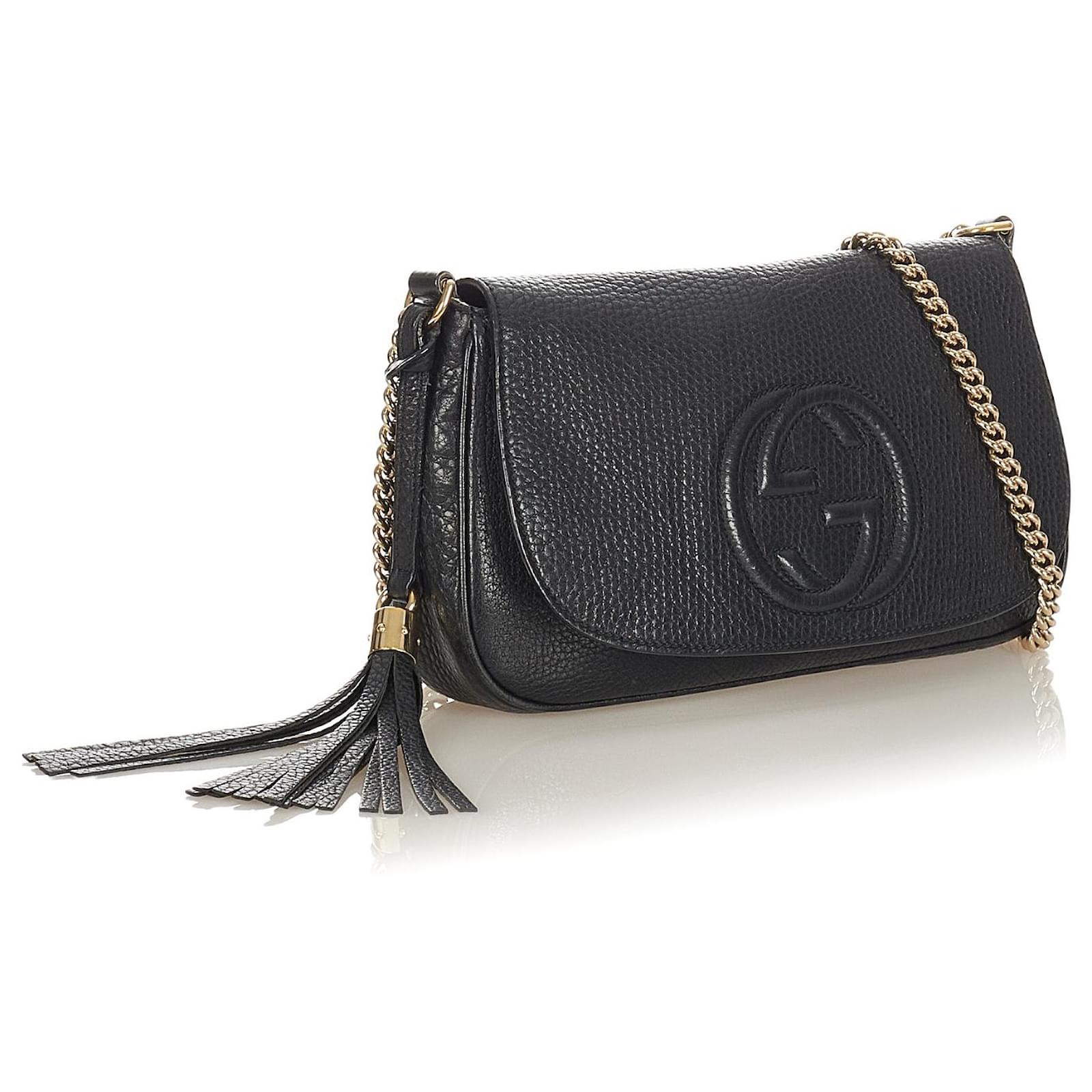 Gucci Black Soho Chain Leather Crossbody Bag Metal Ponystyle calfskin ref.351825 Joli Closet