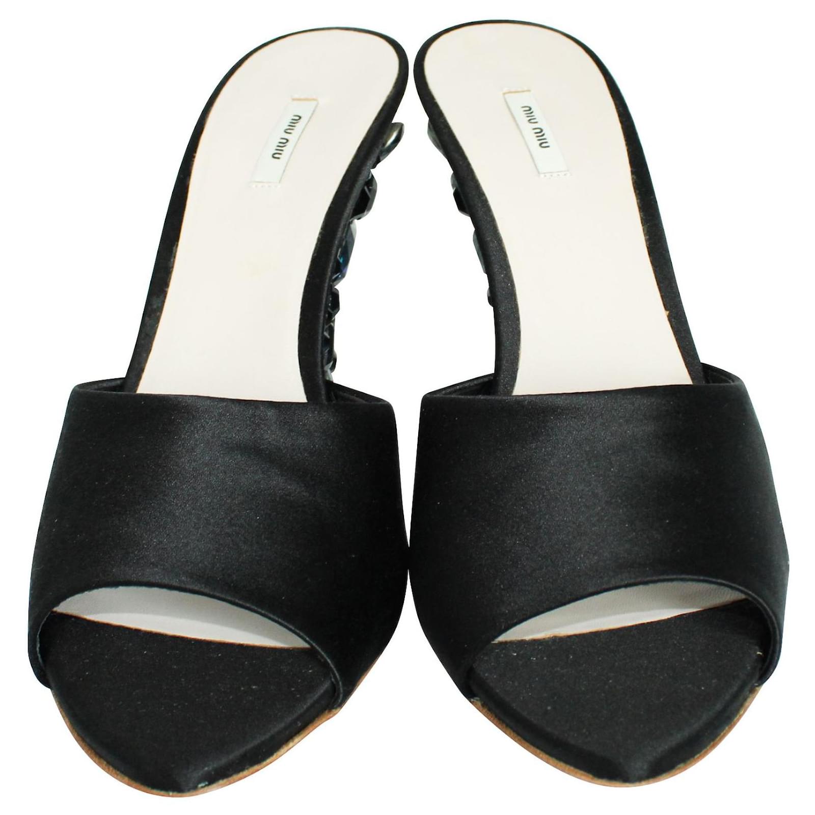 Miu Miu Black Suede Mules with Crystal Heels Leather ref