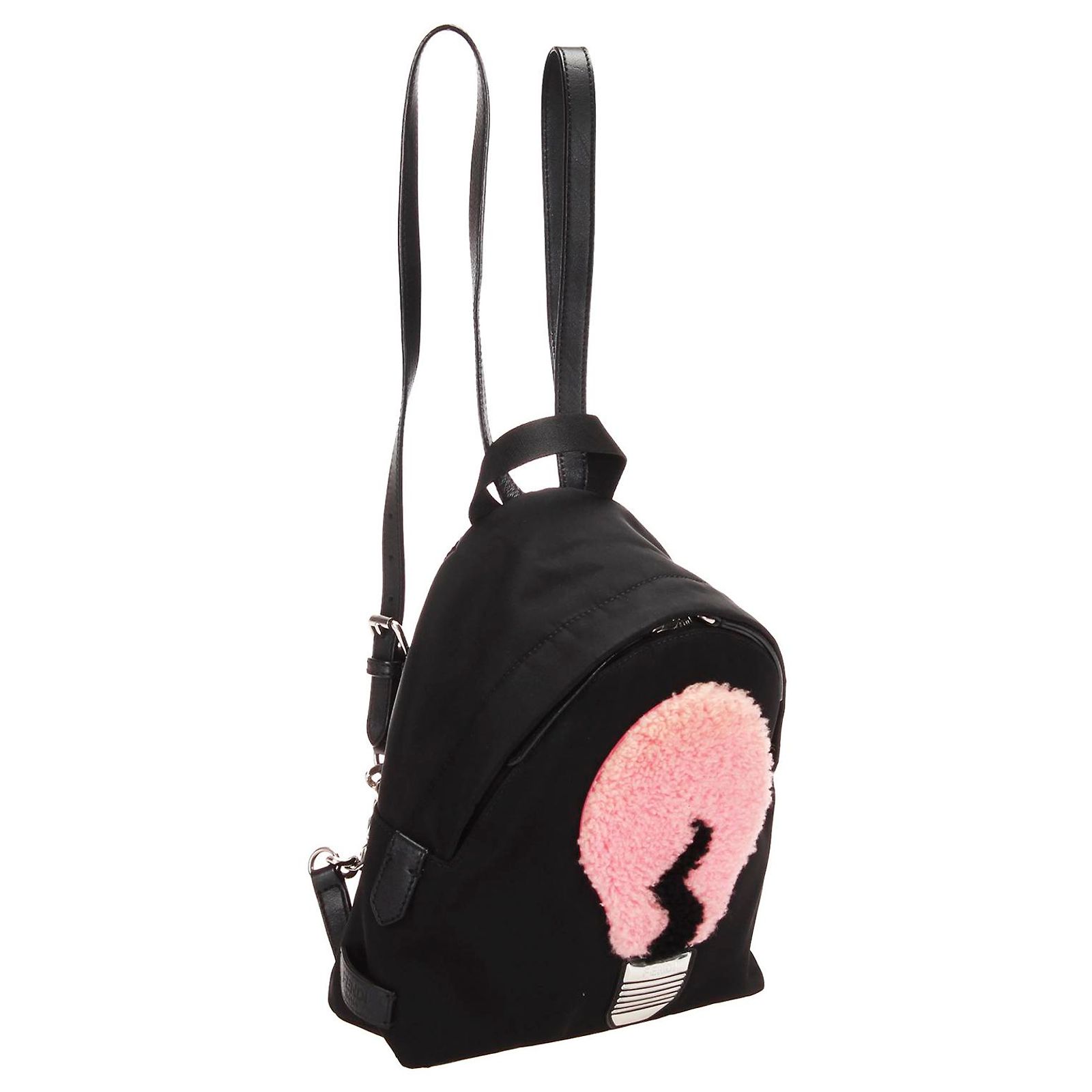 Fendi Black Mini Shearling Bulb  Nylon Backpack Fendi Black Nylon Leather Fur Monster Eyes Backpack main image 2