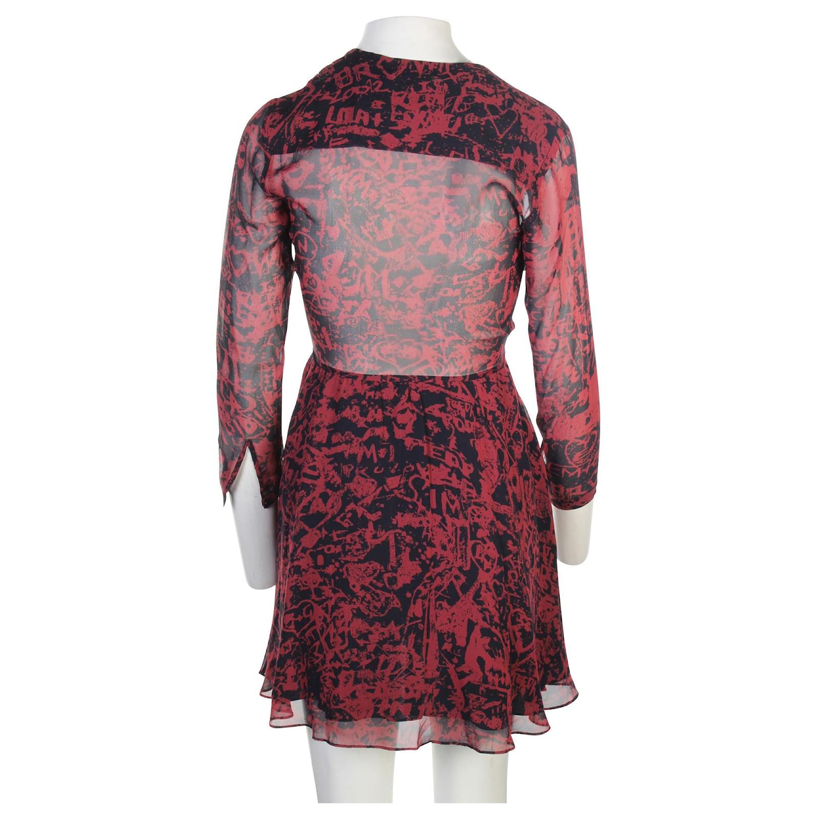 Carven Printed Silk Dress Red ref.354136 - Joli Closet