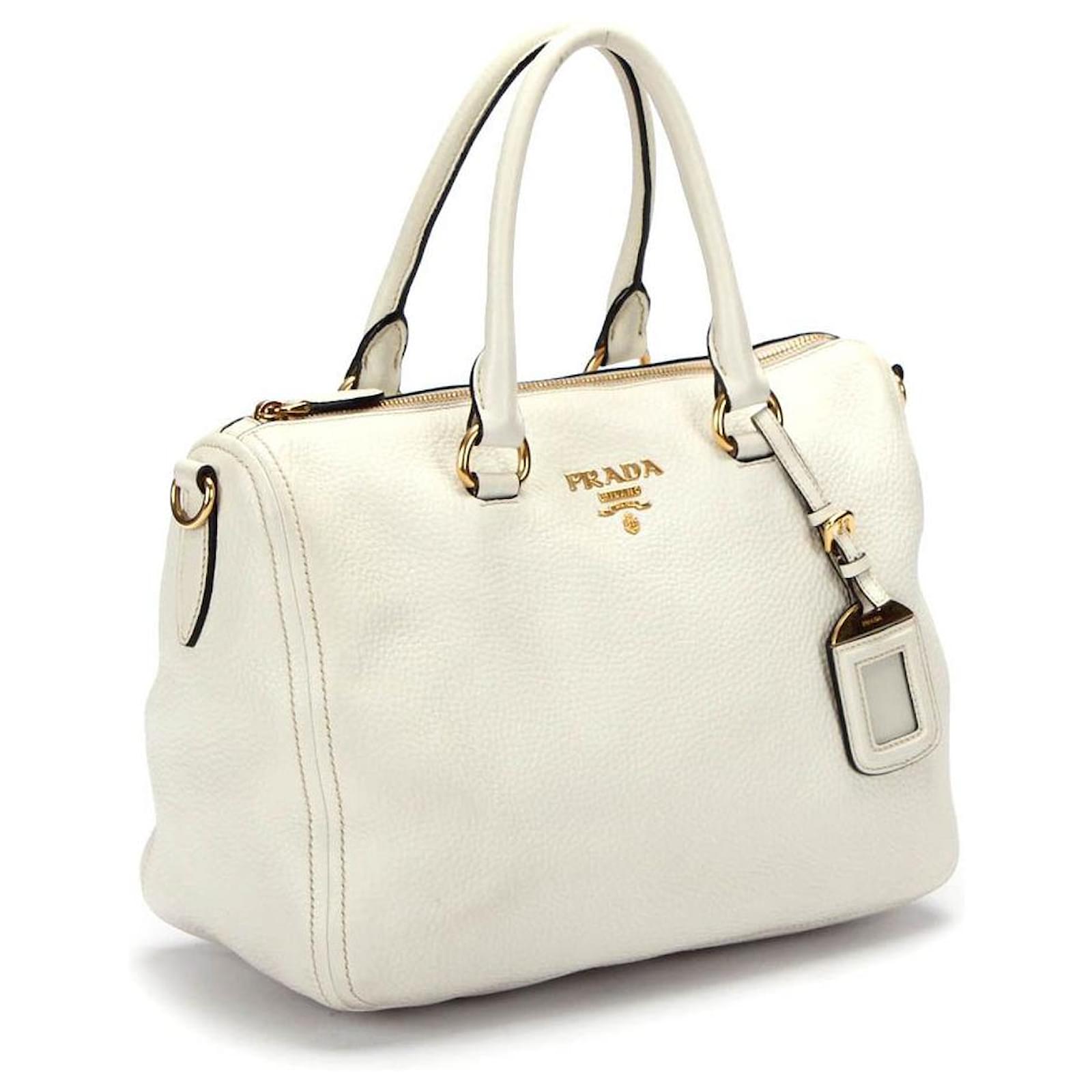 Prada Mini Boston Bag Shoulder Bag in White Leather ref.354612